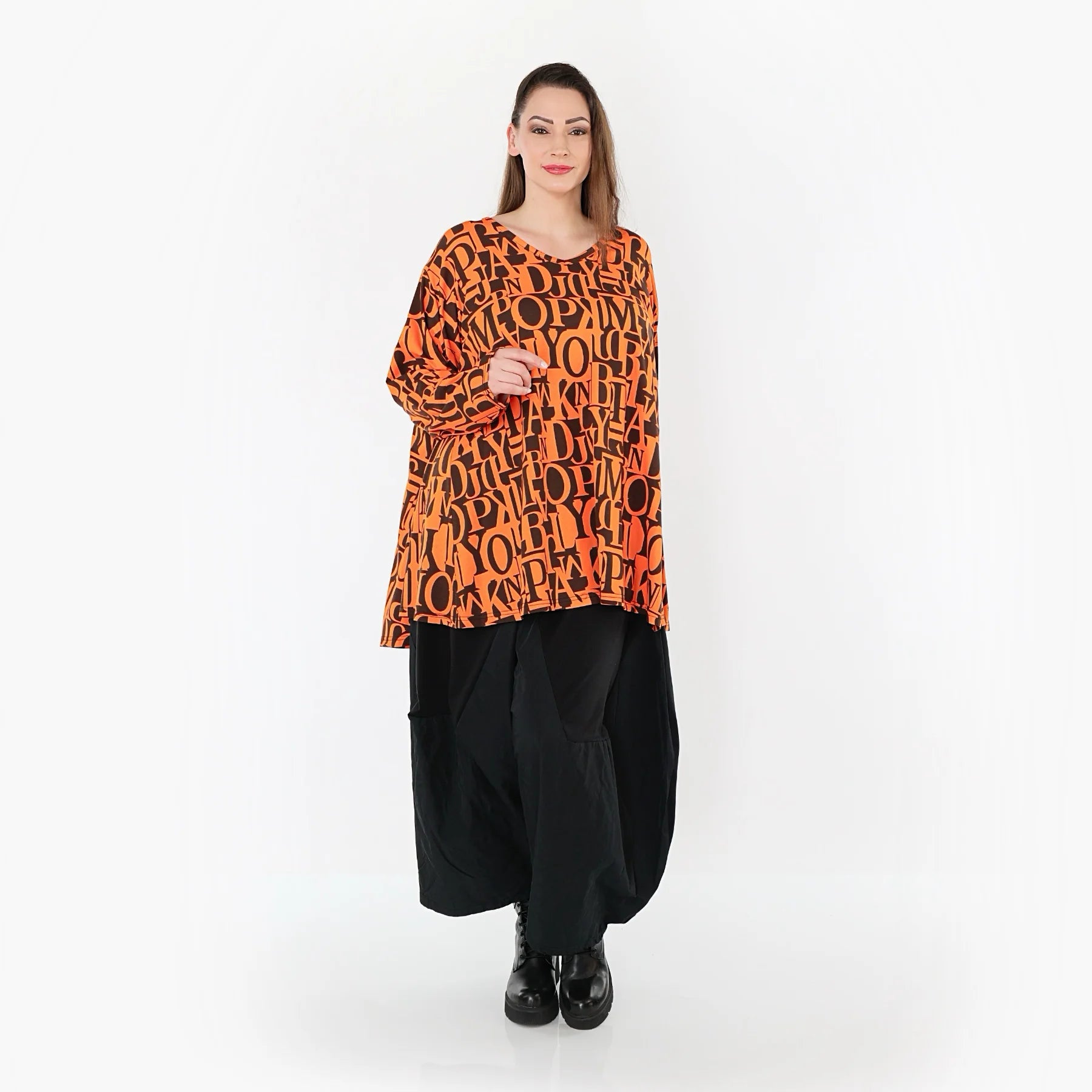  A-Form Bigshirt von AKH Fashion aus Viskose, 1500593, Orange/Braun, Buchstaben, Ausgefallen