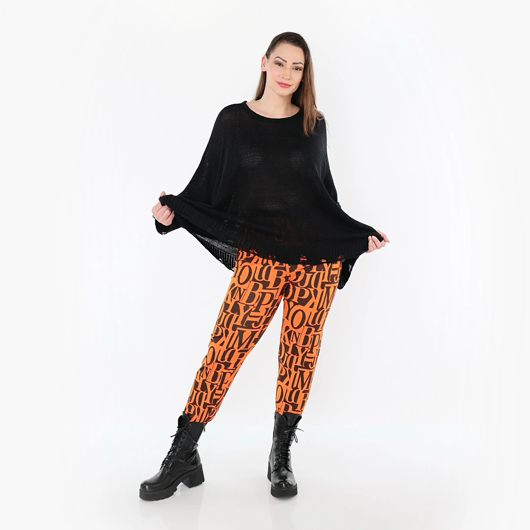  AKH Fashion Leggings in gerader Form, aus Viskose, 150100P, Orange/Braun, Buchstaben