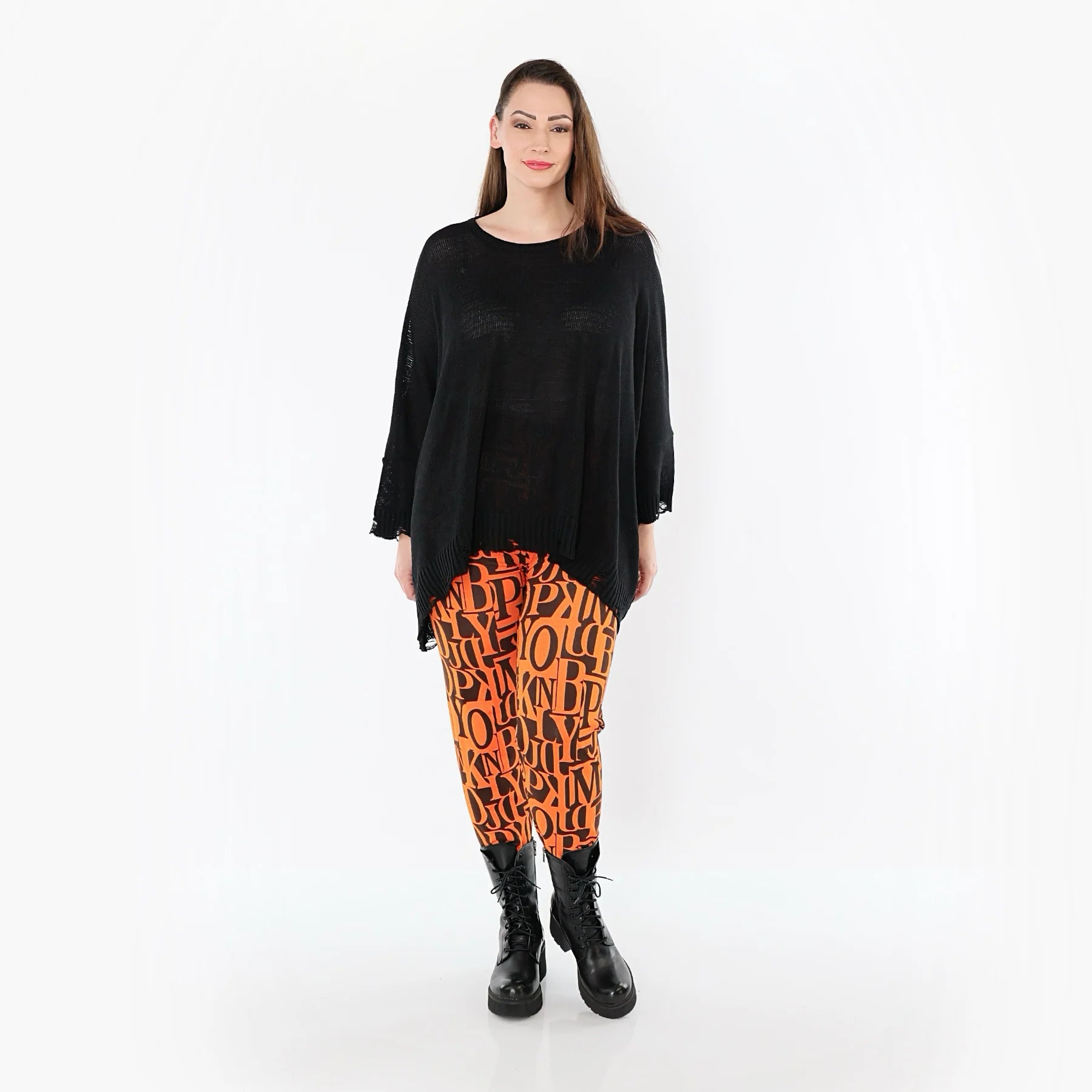  AKH Fashion Leggings in gerader Form, aus Viskose, 150100P, Orange/Braun, Buchstaben