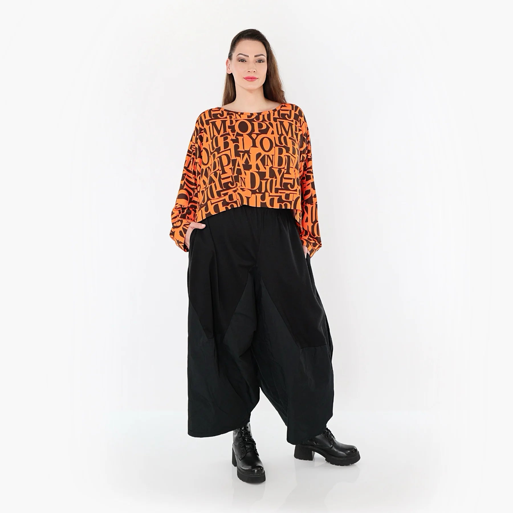  AKH Fashion Überwurf in kastiger Form, aus Viskose, 1507011, Orange/Braun, Buchstaben