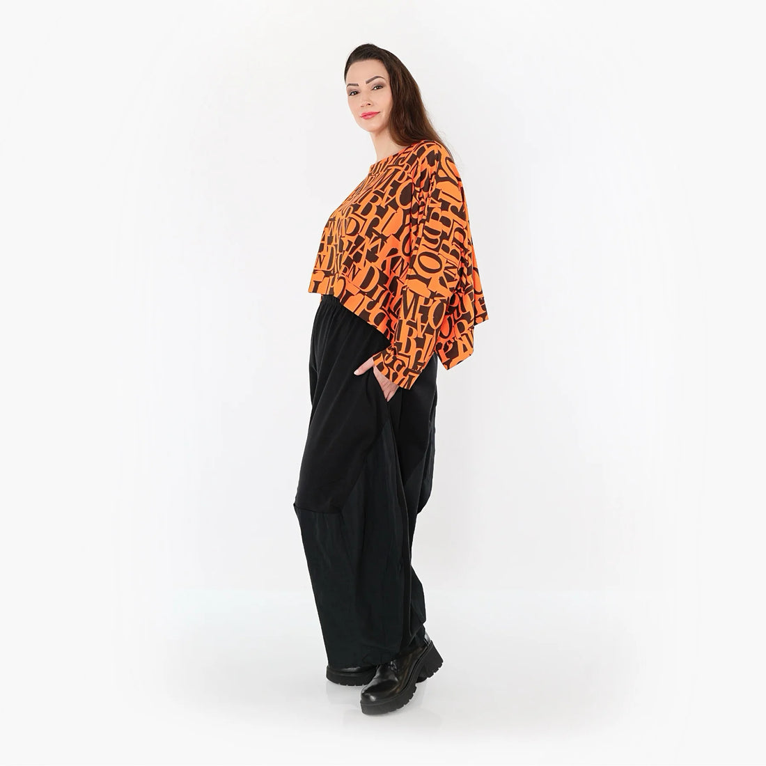  AKH Fashion Überwurf in kastiger Form, aus Viskose, 1507011, Orange/Braun, Buchstaben