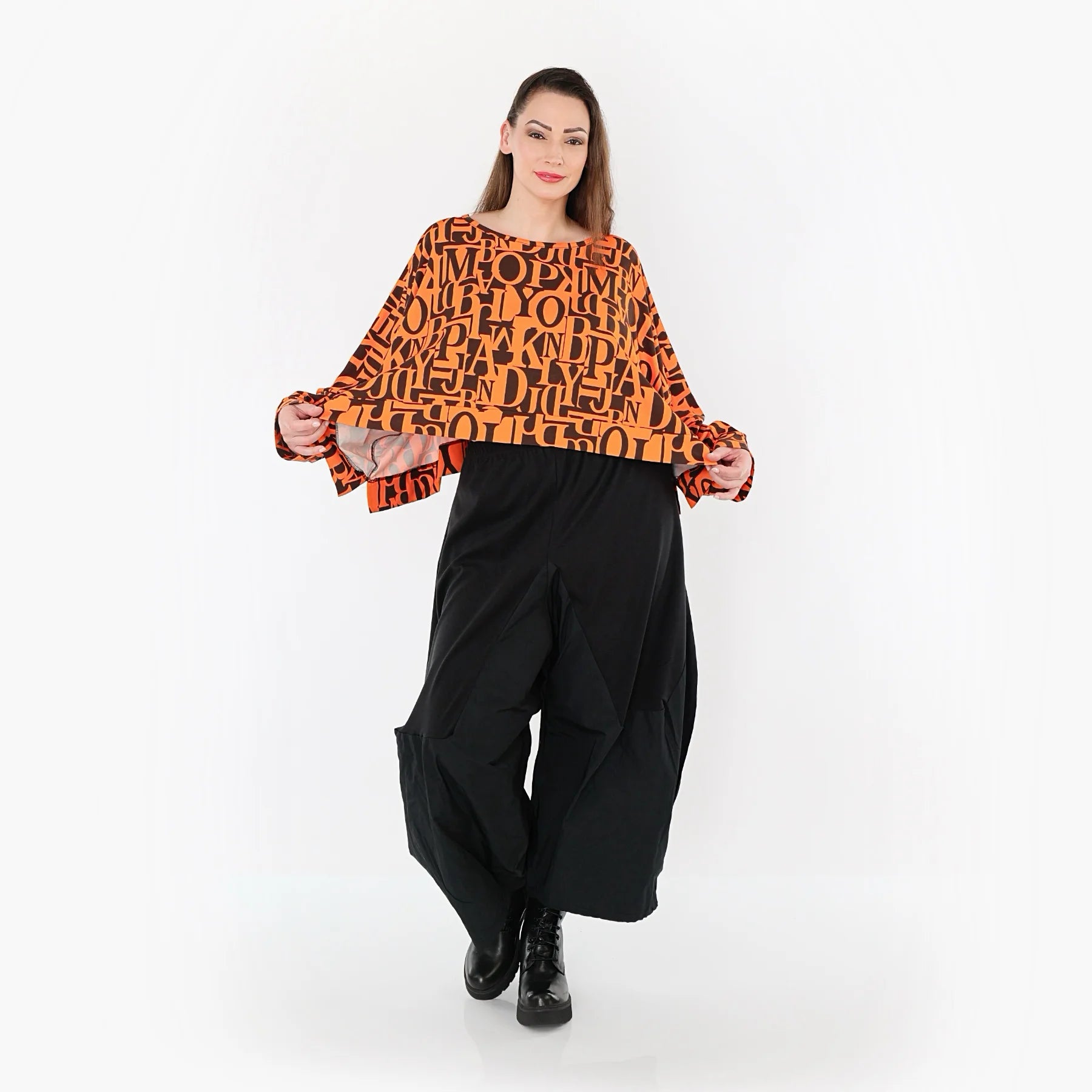  AKH Fashion Überwurf in kastiger Form, aus Viskose, 1507011, Orange/Braun, Buchstaben