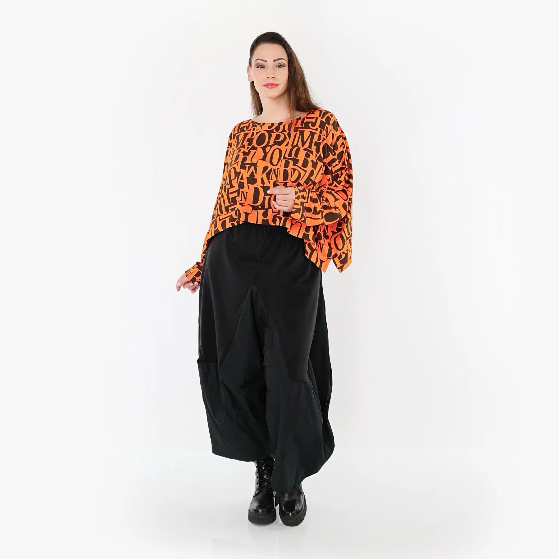  AKH Fashion Überwurf in kastiger Form, aus Viskose, 1507011, Orange/Braun, Buchstaben