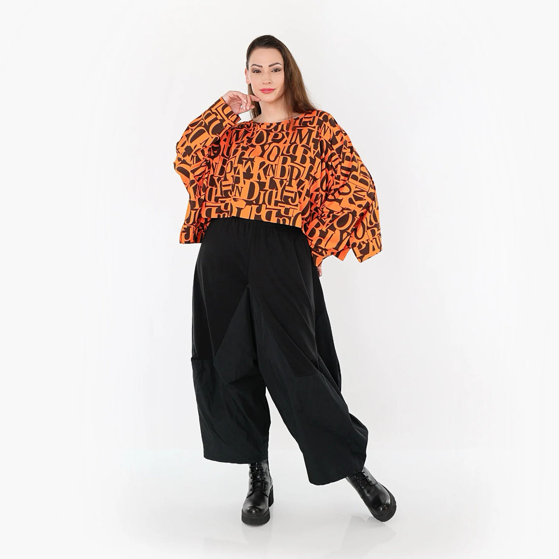  AKH Fashion Überwurf in kastiger Form, aus Viskose, 1507011, Orange/Braun, Buchstaben