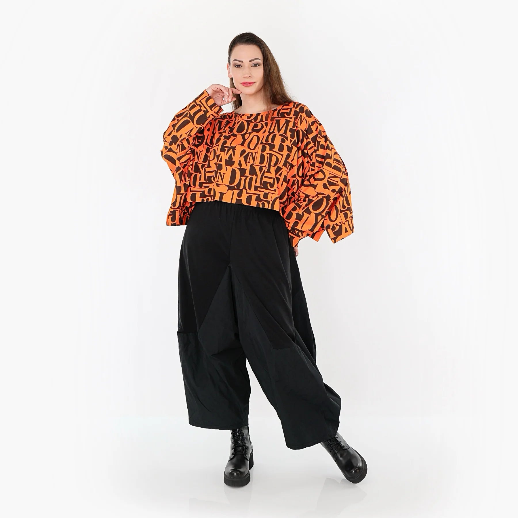  AKH Fashion Überwurf in kastiger Form, aus Viskose, 1507011, Orange/Braun, Buchstaben