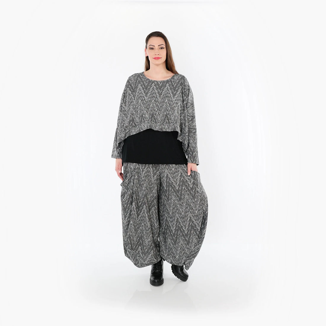  Ballonhose von AKH Fashion aus Materialmix, 1526.08069, Grau/Schwarz/Weiß, Vichy-Streifen