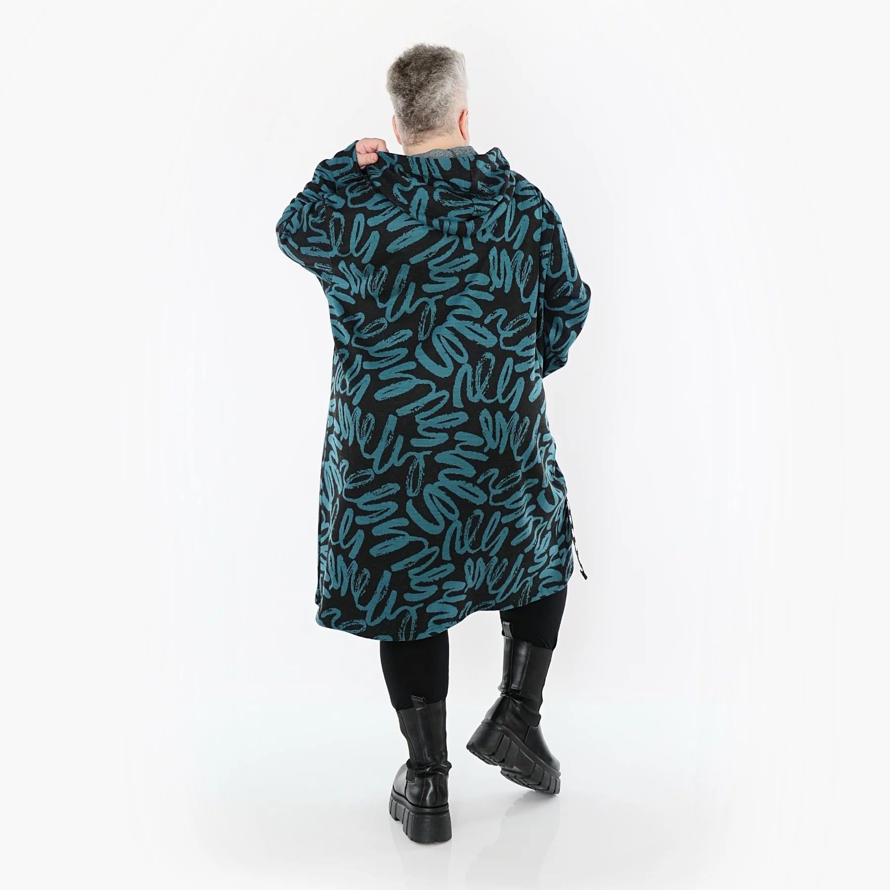  A-Form Kleid von AKH Fashion aus Materialmix, 1529.06989, Schwarz/Petrol, Kringel, Schick