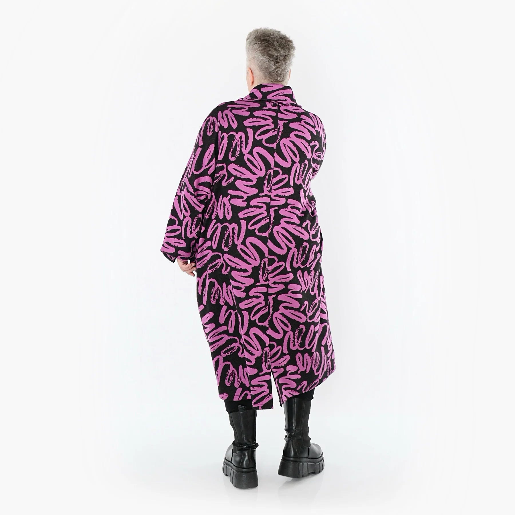  AKH Fashion Mantel in Glocken-Form, aus Materialmix, 1529.07041, Schwarz/Fuchsia, Kringel