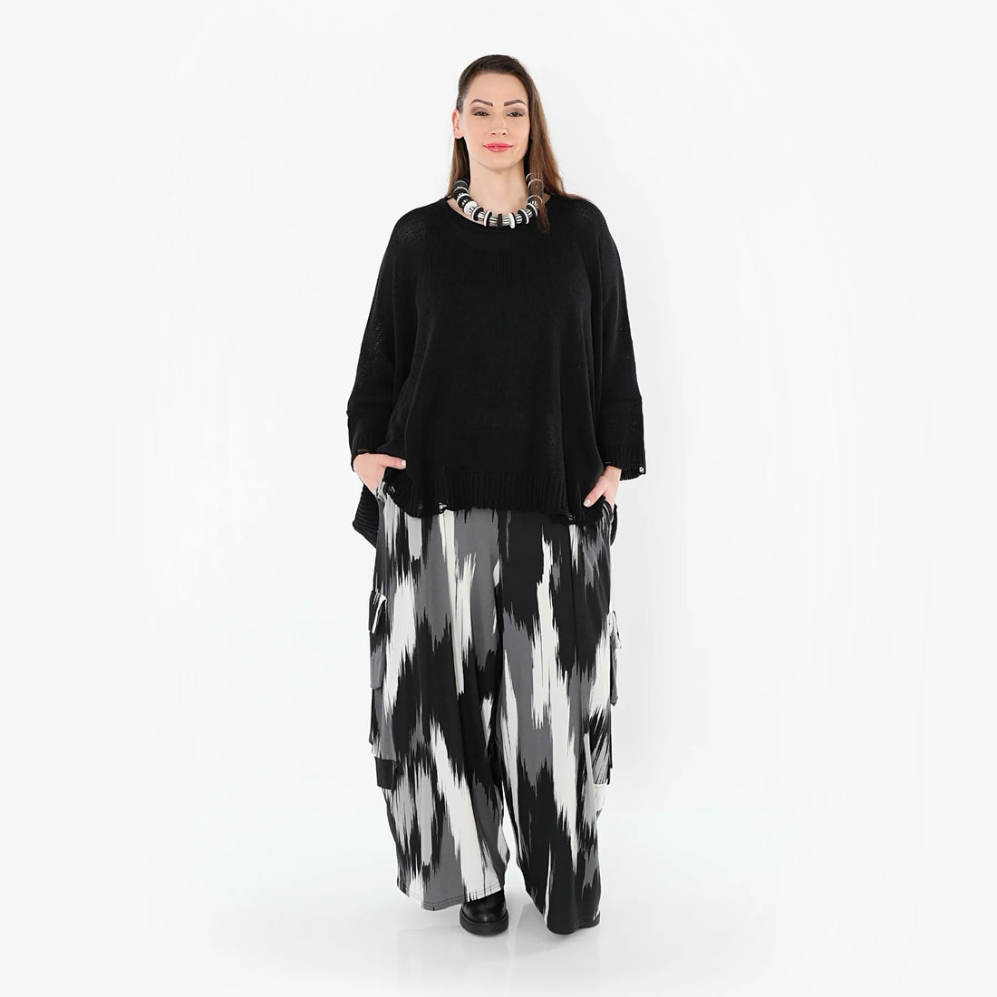  AKH Fashion Hose in gerader Form, aus Viskose, 1530.07125, Schwarz/Grau/Weiß, Schick