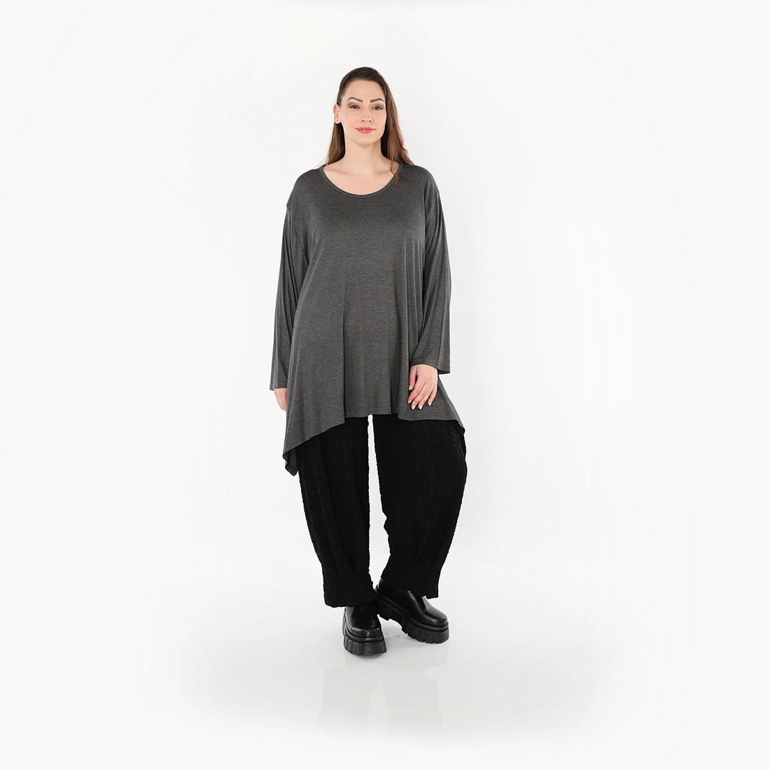  A-Form Bigshirt von AKH Fashion aus Viskose, 1531.01019, Anthrazit, Ausgefallen, Zeitlos