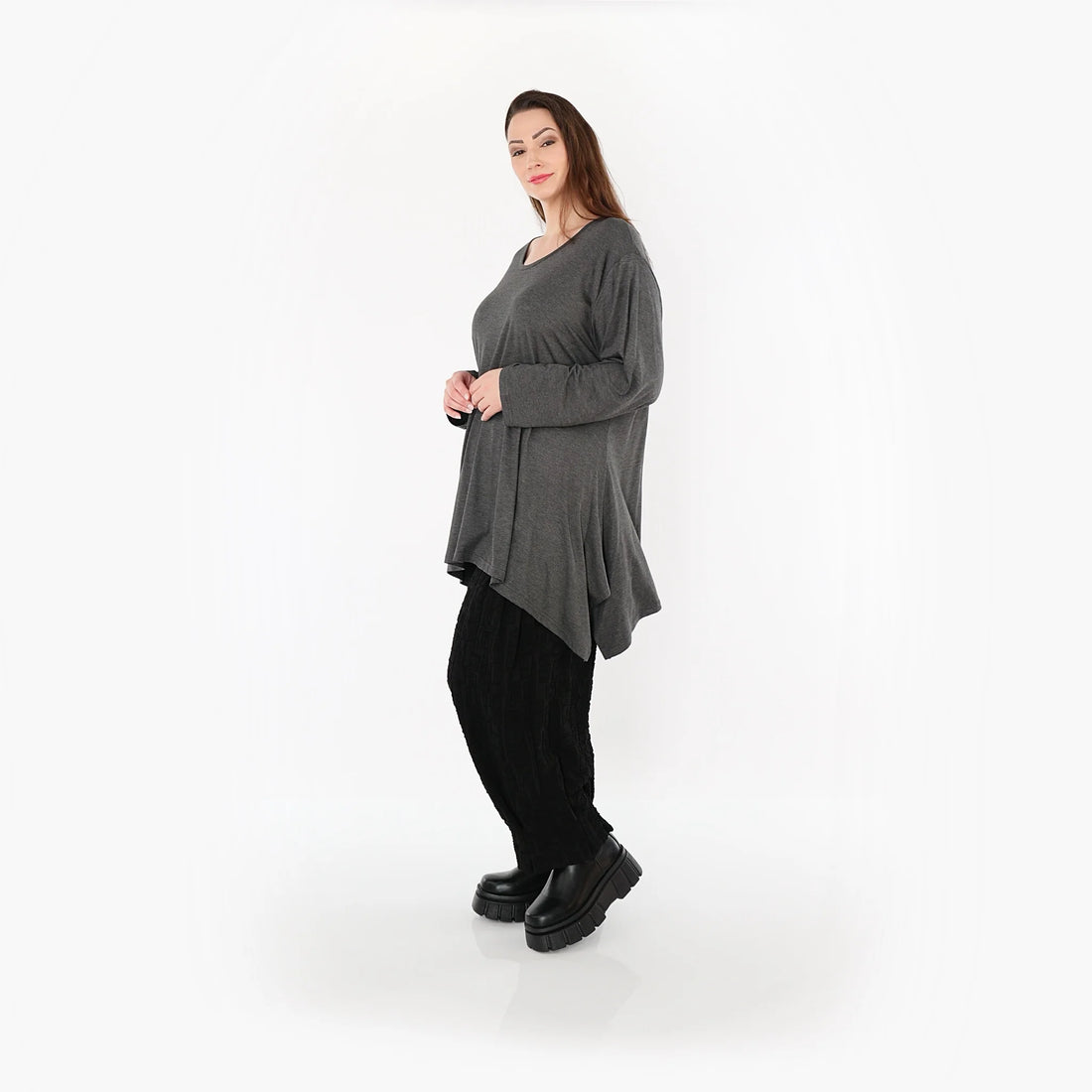  A-Form Bigshirt von AKH Fashion aus Viskose, 1531.01019, Anthrazit, Ausgefallen, Zeitlos