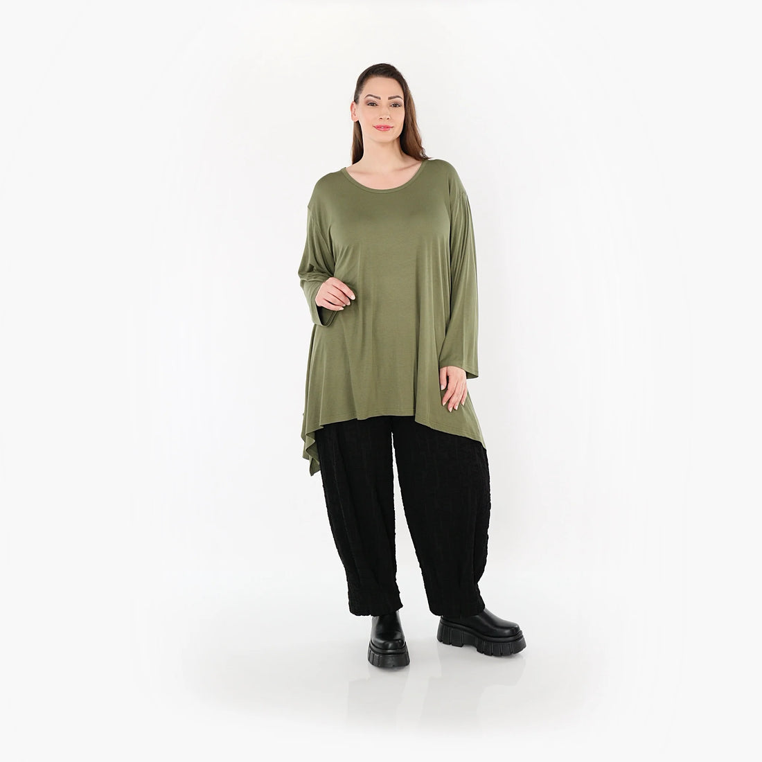 A-Form Bigshirt von AKH Fashion aus Viskose, 1531.01019, Olive, Ausgefallen, Zeitlos, Schick