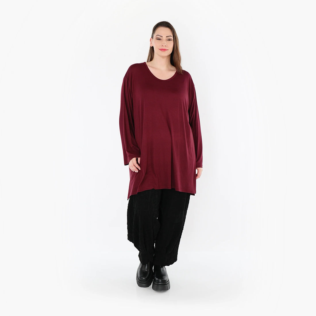  AKH Fashion Bigshirt in gerader Form, aus Viskose, 1531.07054, Burgundy, Ausgefallen, Zeitlos
