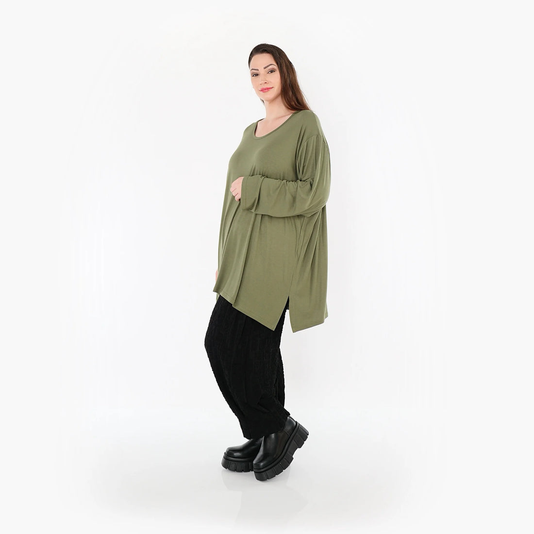  AKH Fashion Bigshirt in gerader Form, aus Viskose, 1531.07054, Olive, Ausgefallen, Zeitlos