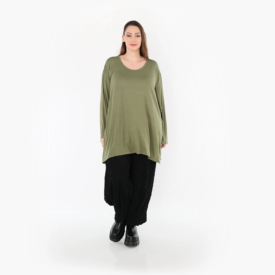  AKH Fashion Bigshirt in gerader Form, aus Viskose, 1531.07054, Olive, Ausgefallen, Zeitlos