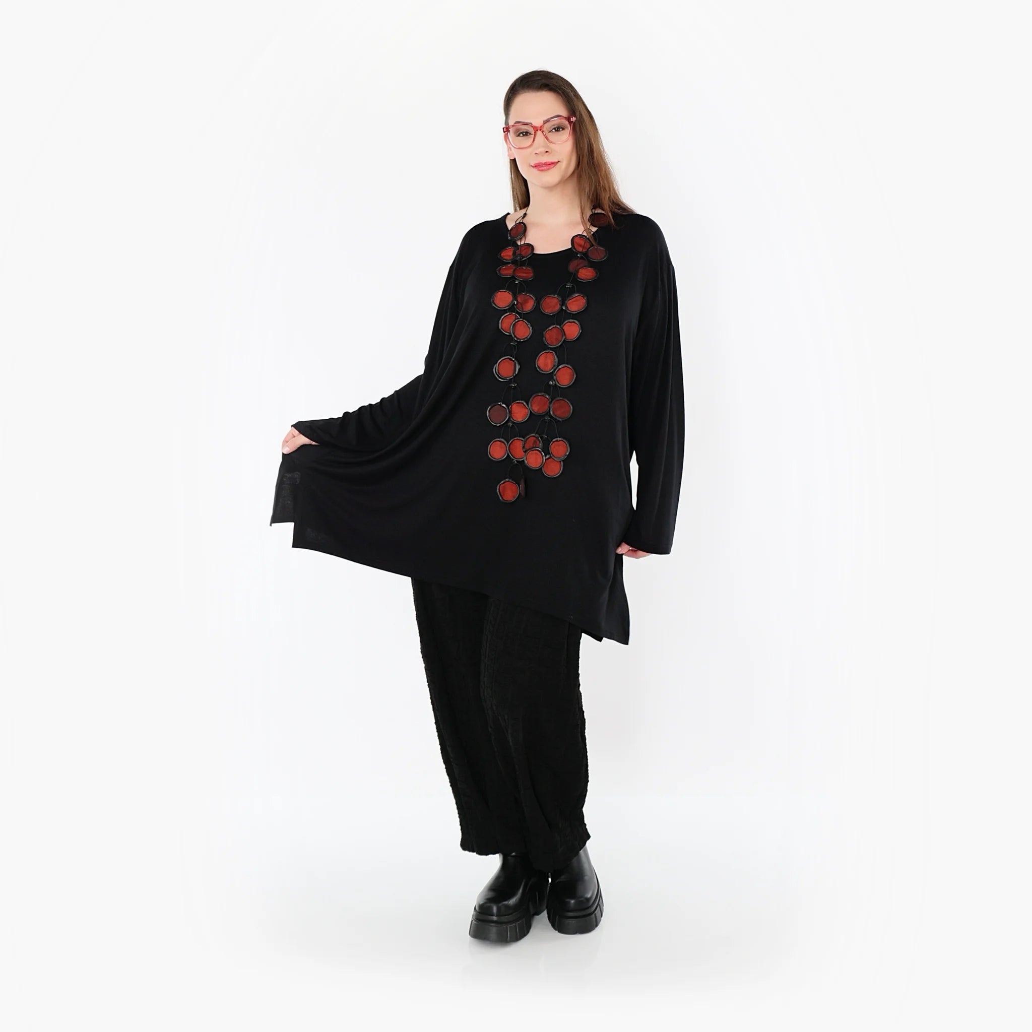  AKH Fashion Bigshirt in gerader Form, aus Viskose, 1531.07054, Schwarz, Ausgefallen, Zeitlos