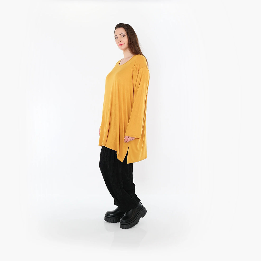  AKH Fashion Bigshirt in gerader Form, aus Viskose, 1531.07054, Senf, Ausgefallen, Zeitlos