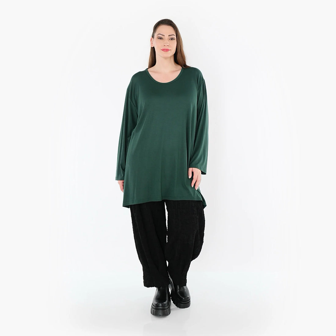  AKH Fashion Bigshirt in gerader Form, aus Viskose, 1531.07054, Tannengrün, Ausgefallen, Zeitlos