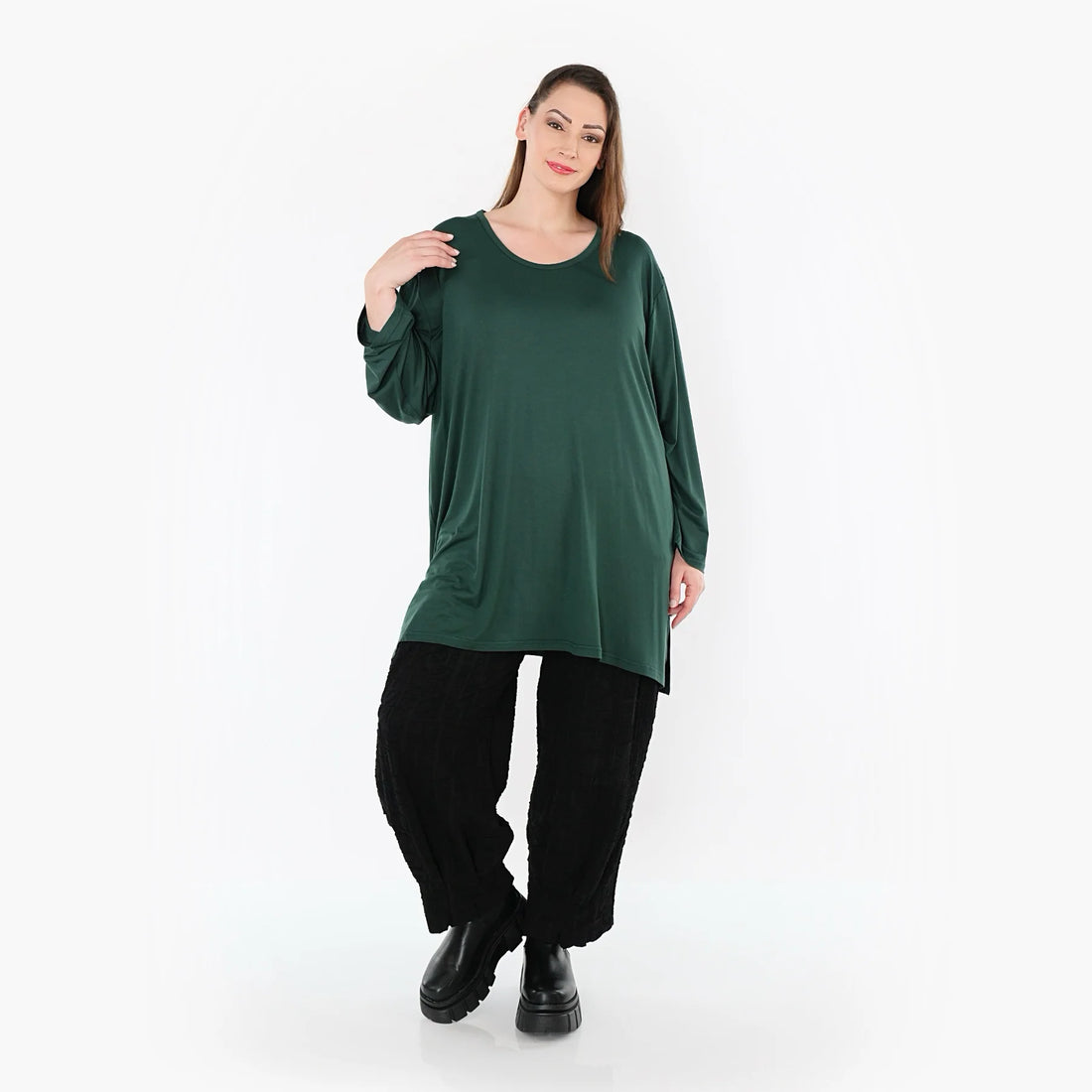  AKH Fashion Bigshirt in gerader Form, aus Viskose, 1531.07054, Tannengrün, Ausgefallen, Zeitlos
