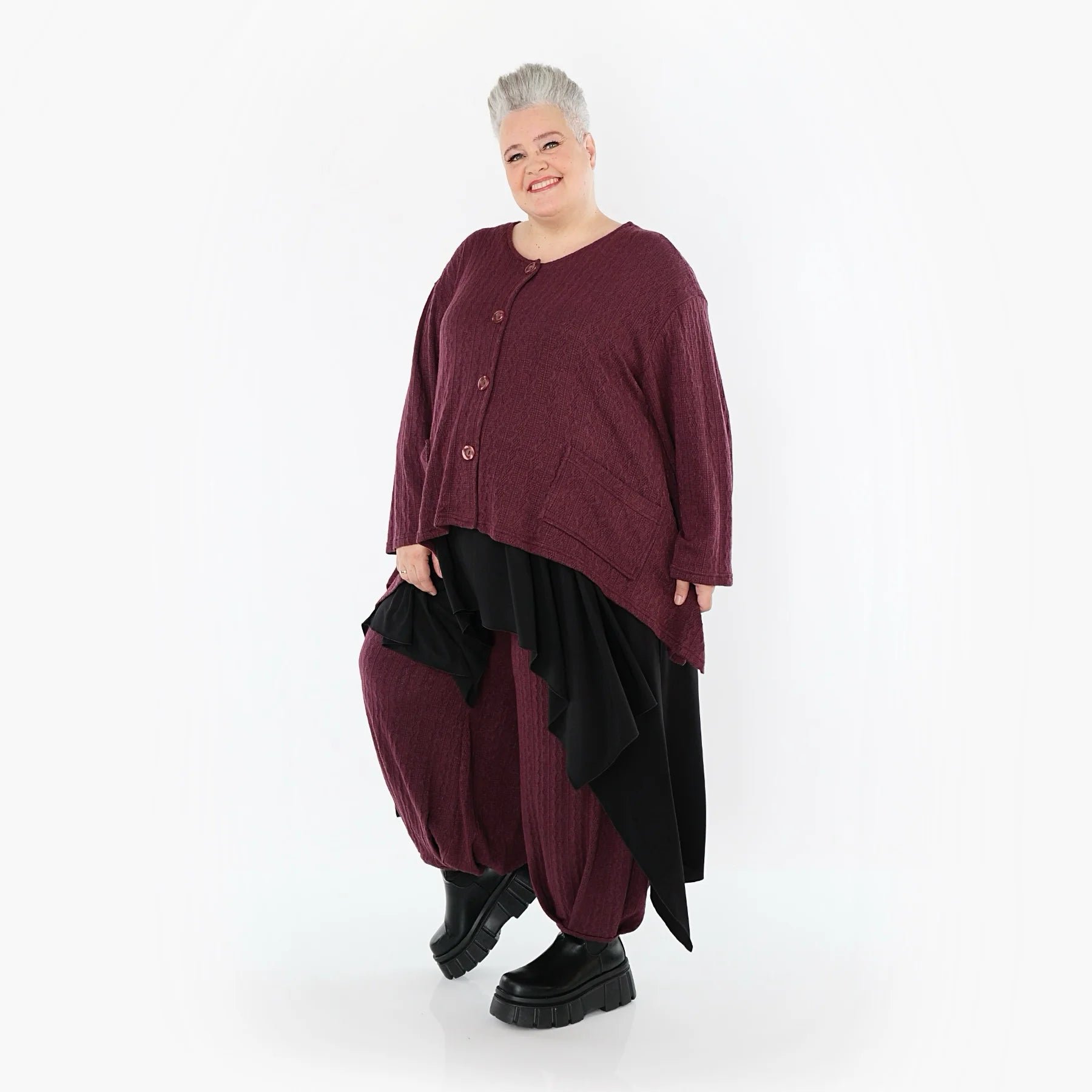 A-Form Jacke von AKH Fashion aus Materialmix, 1532.00118, Burgundy, Wellen, Ausgefallen