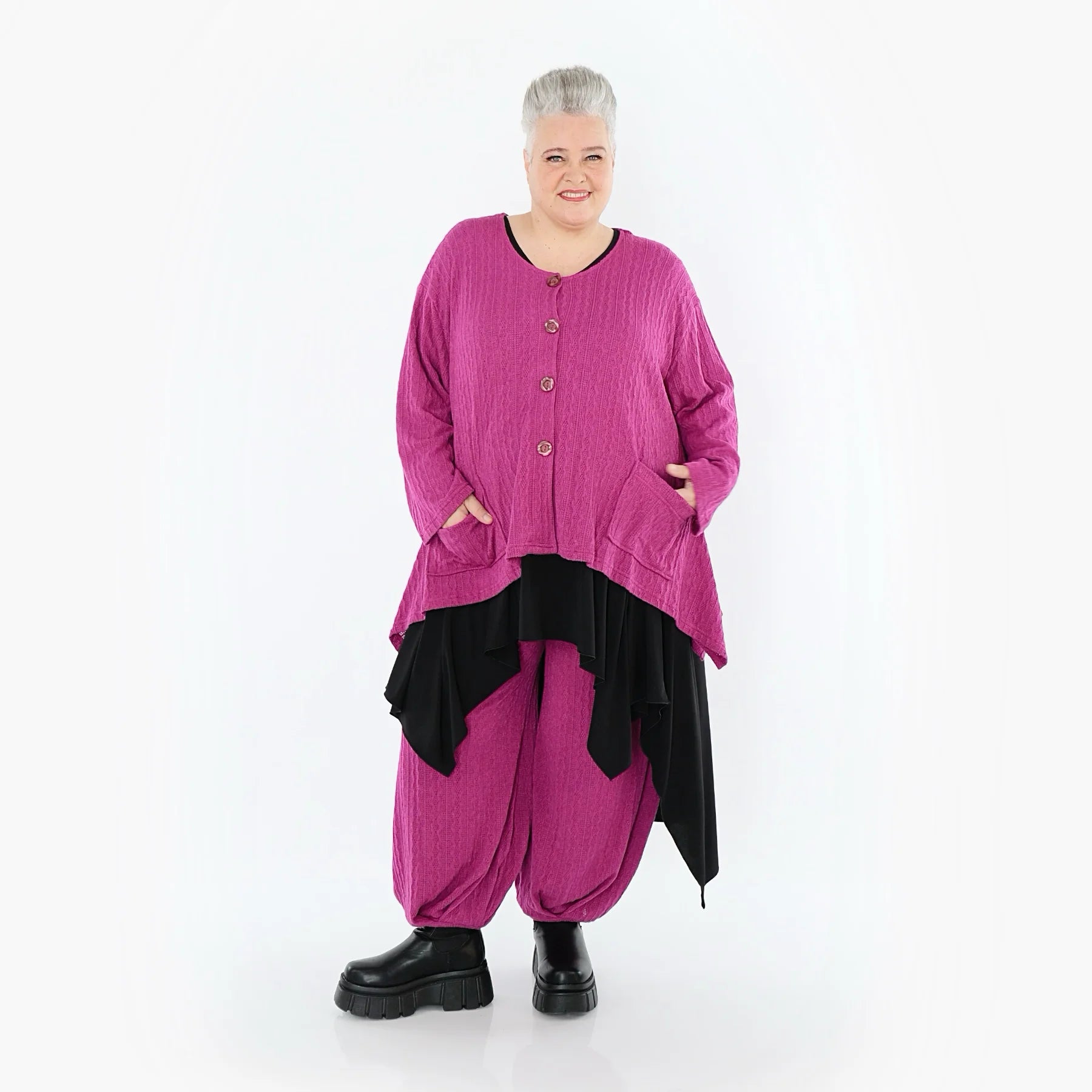  A-Form Jacke von AKH Fashion aus Materialmix, 1532.00118, Fuchsia, Wellen, Ausgefallen