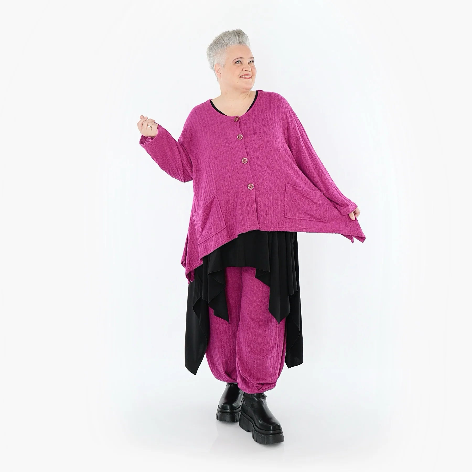  A-Form Jacke von AKH Fashion aus Materialmix, 1532.00118, Fuchsia, Wellen, Ausgefallen