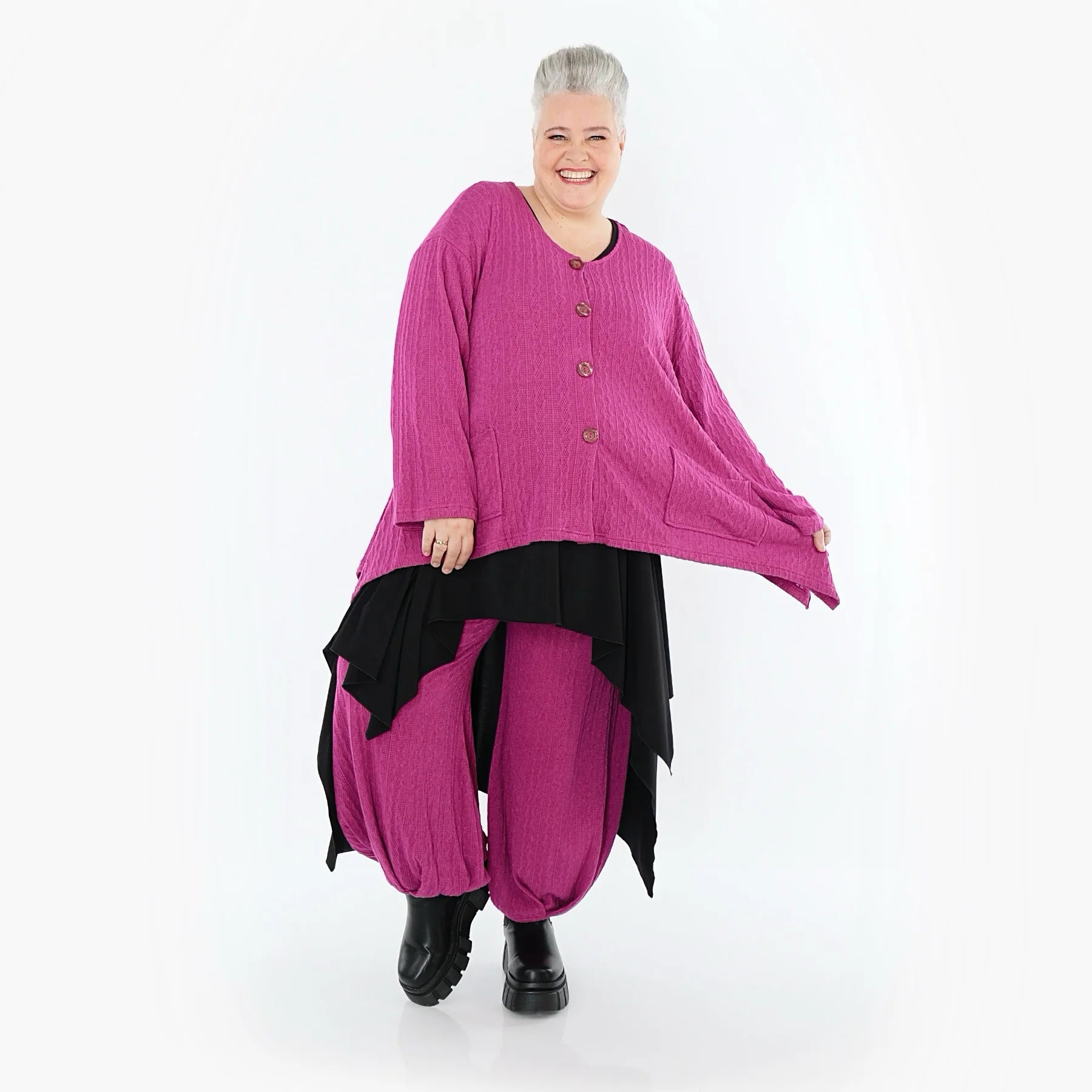  A-Form Jacke von AKH Fashion aus Materialmix, 1532.00118, Fuchsia, Wellen, Ausgefallen