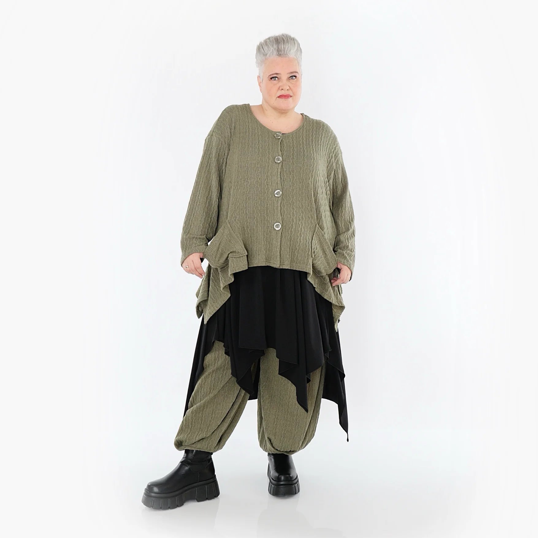  A-Form Jacke von AKH Fashion aus Materialmix, 1532.00118, Olive, Wellen, Ausgefallen