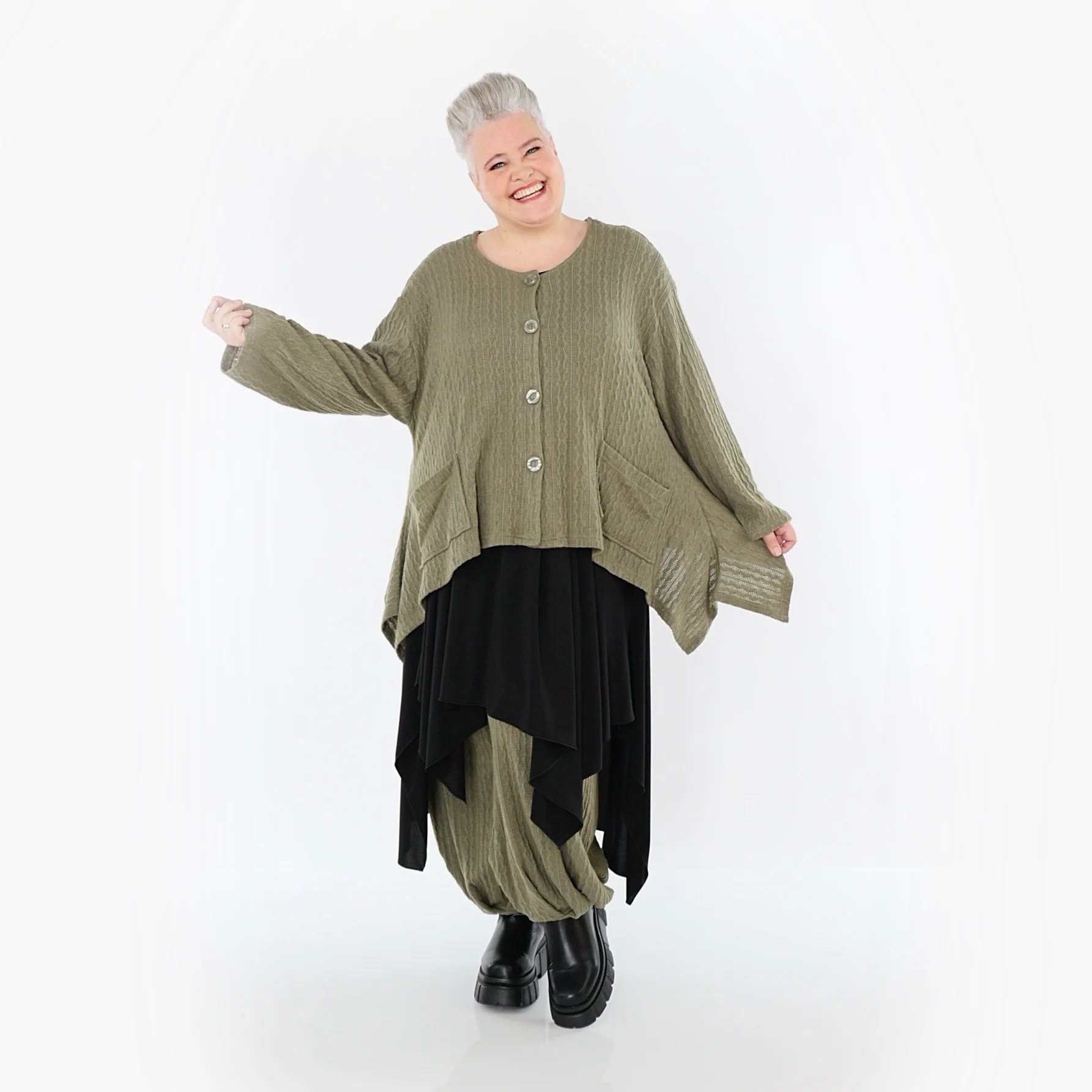  A-Form Jacke von AKH Fashion aus Materialmix, 1532.00118, Olive, Wellen, Ausgefallen