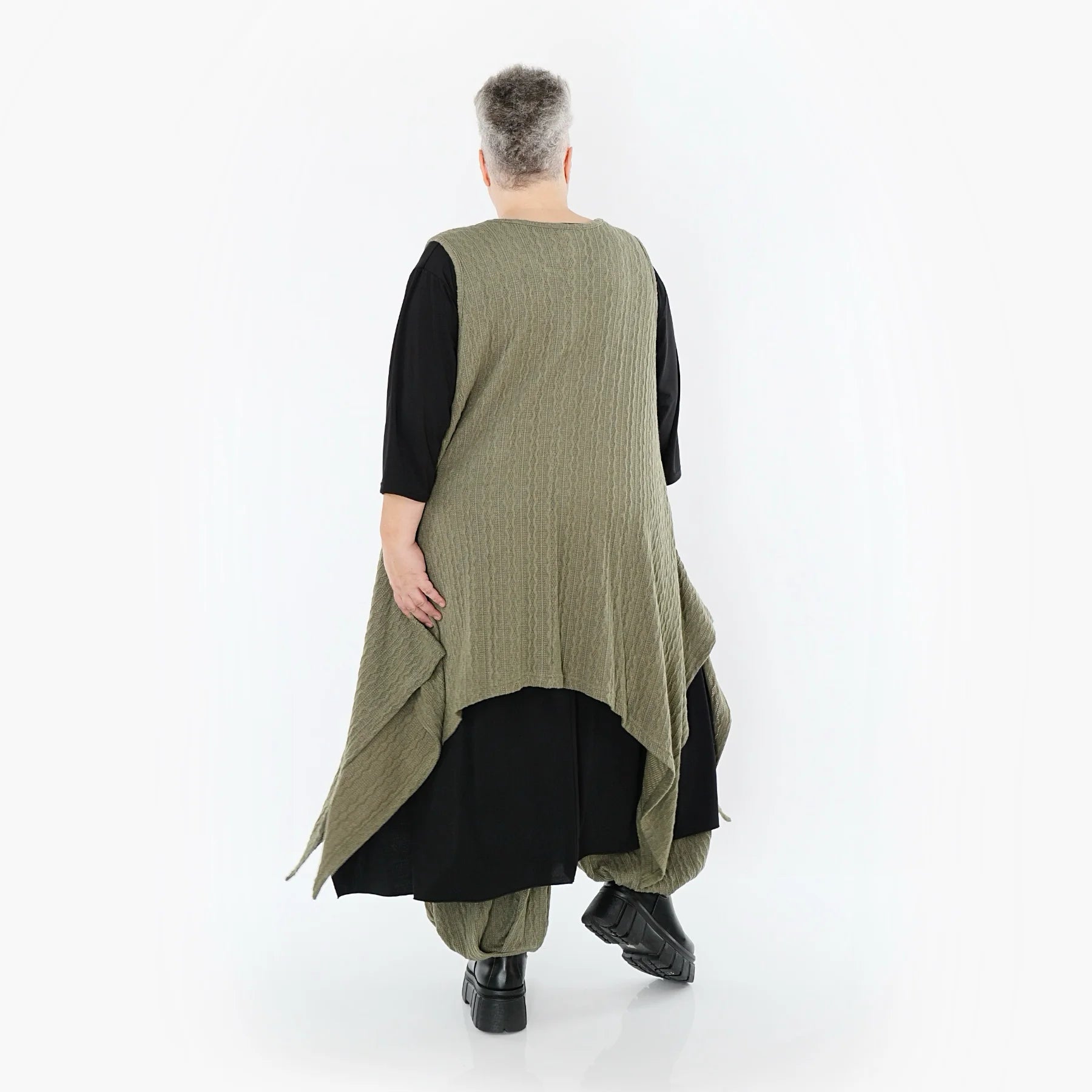  Zipfel Kleid von AKH Fashion aus Materialmix, 1532.03067, Olive, Wellen, Ausgefallen
