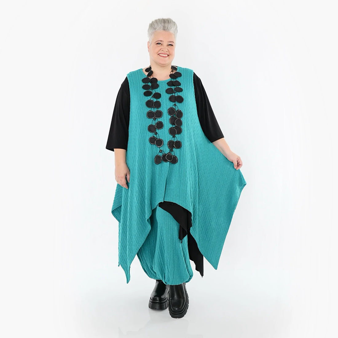  Zipfel Kleid von AKH Fashion aus Materialmix, 1532.03067, PetrolBlau, Wellen, Ausgefallen
