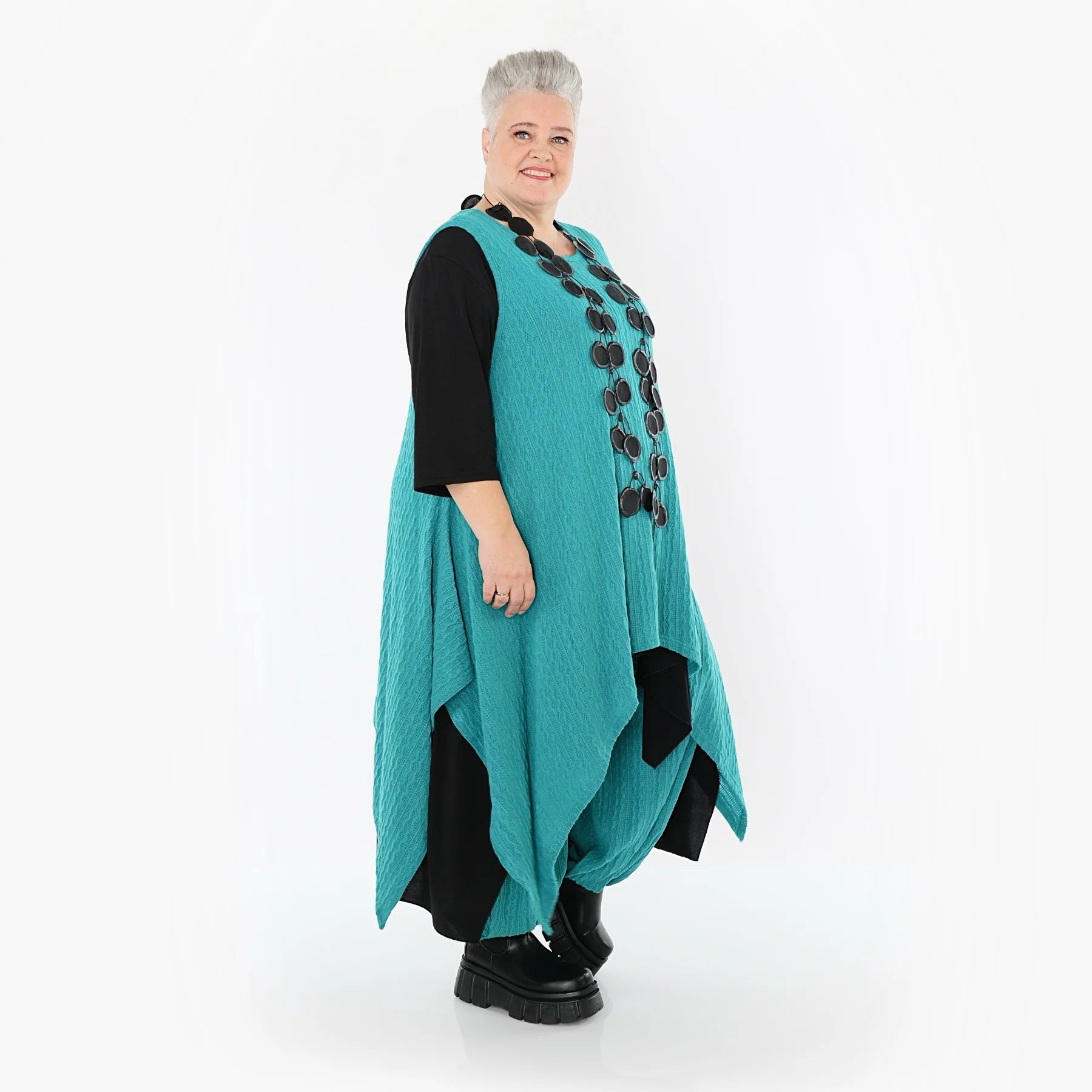  Zipfel Kleid von AKH Fashion aus Materialmix, 1532.03067, PetrolBlau, Wellen, Ausgefallen