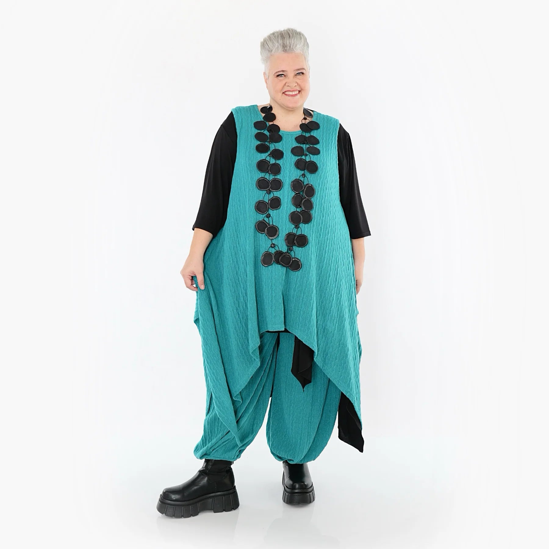  Zipfel Kleid von AKH Fashion aus Materialmix, 1532.03067, PetrolBlau, Wellen, Ausgefallen