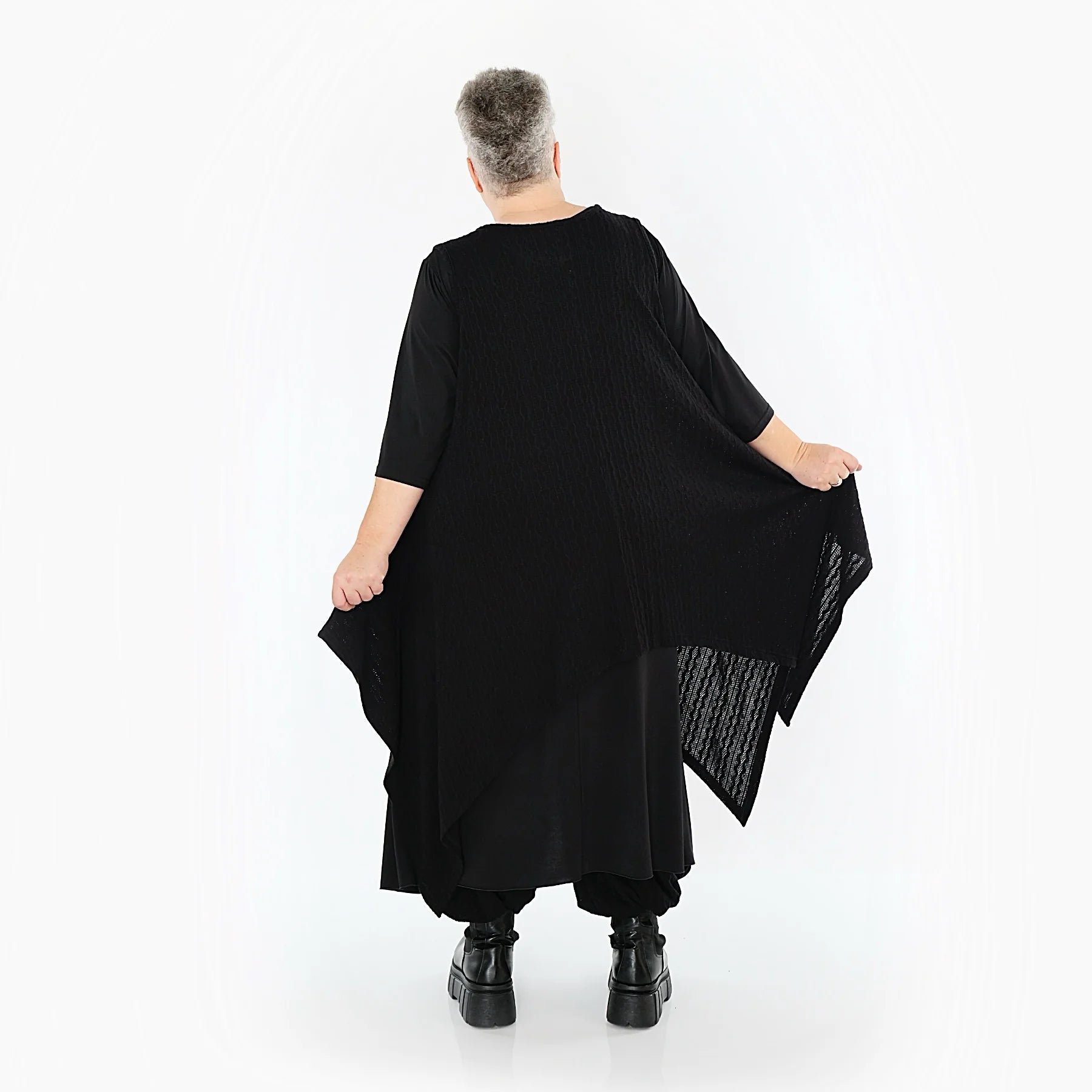  Zipfel Kleid von AKH Fashion aus Materialmix, 1532.03067, Schwarz, Wellen, Ausgefallen
