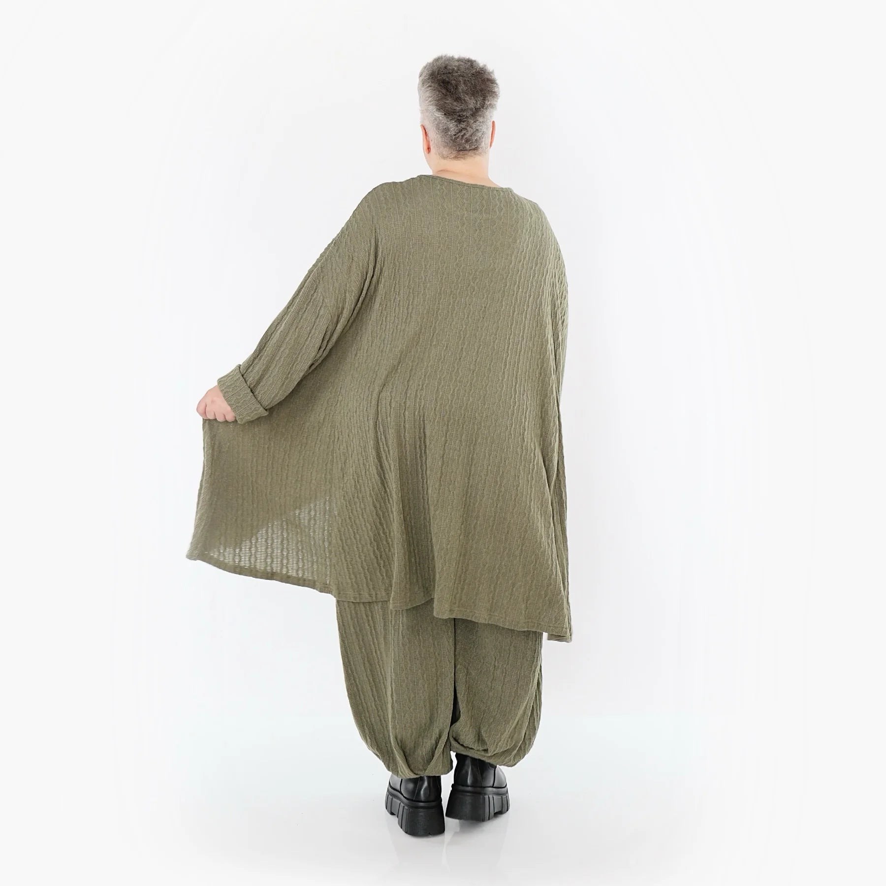  A-Form Bigshirt von AKH Fashion aus Materialmix, 1532.07014, Olive, Wellen, Ausgefallen