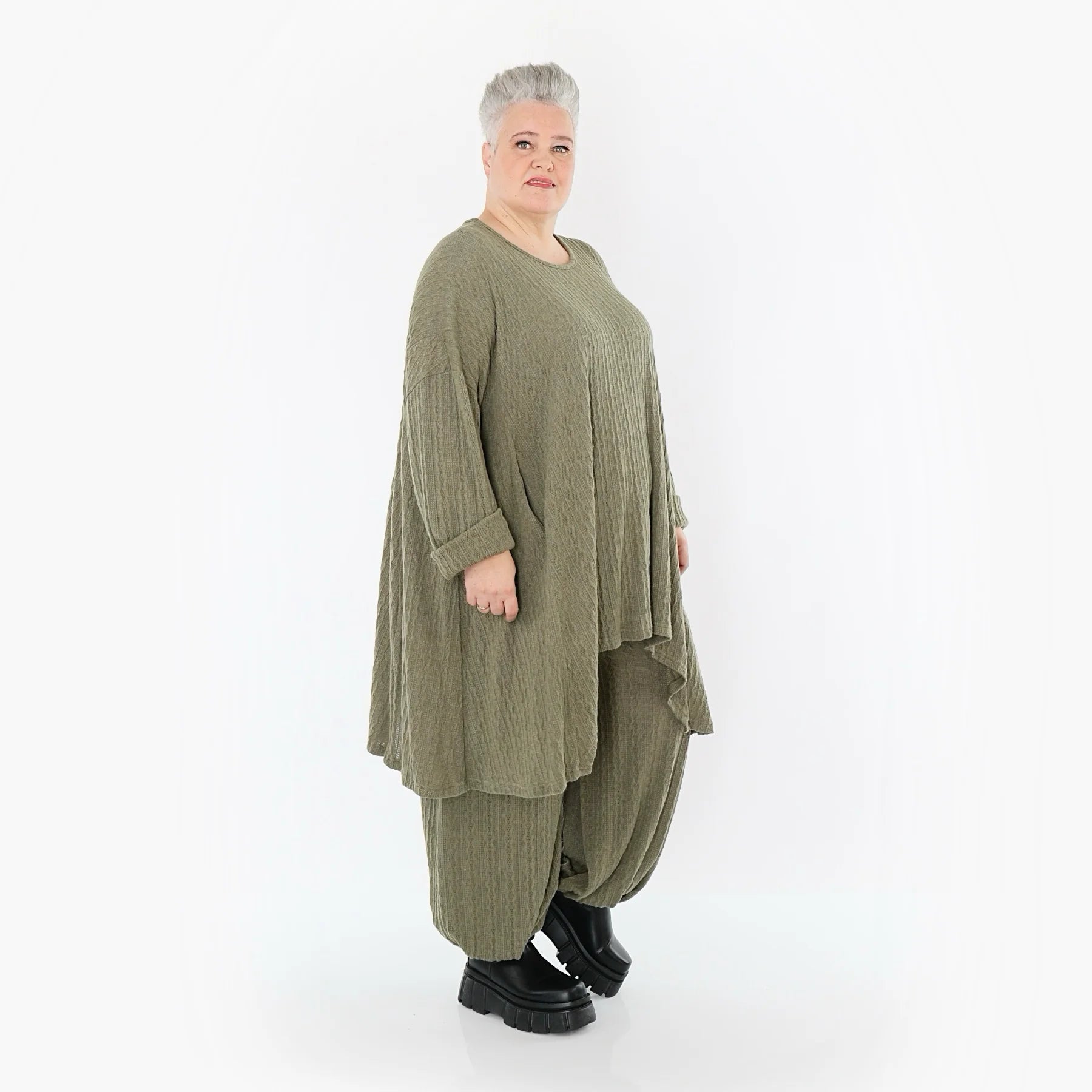  A-Form Bigshirt von AKH Fashion aus Materialmix, 1532.07014, Olive, Wellen, Ausgefallen