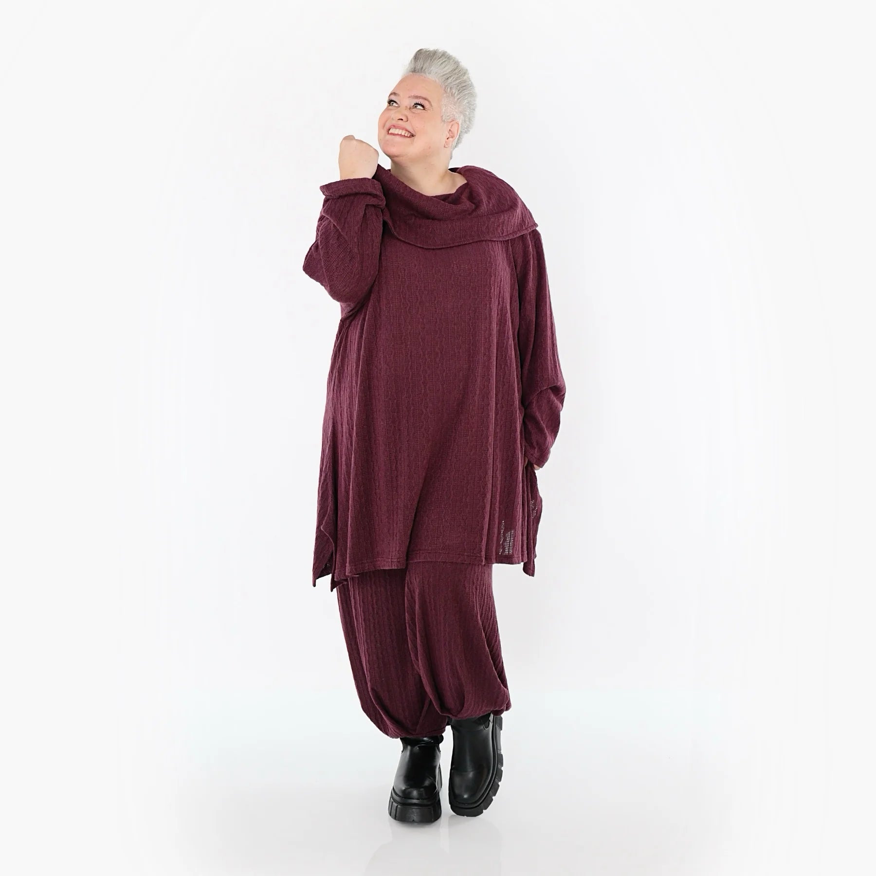 A-Form Bigshirt von AKH Fashion aus Materialmix, 1532.07145, Burgundy, Wellen, Ausgefallen