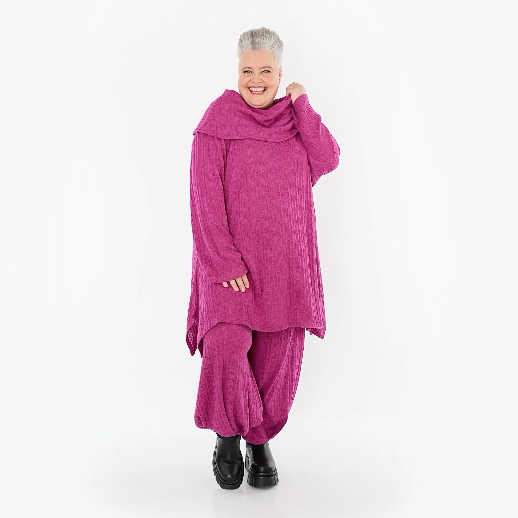 A-Form Bigshirt von AKH Fashion aus Materialmix, 1532.07145, Fuchsia, Wellen, Ausgefallen
