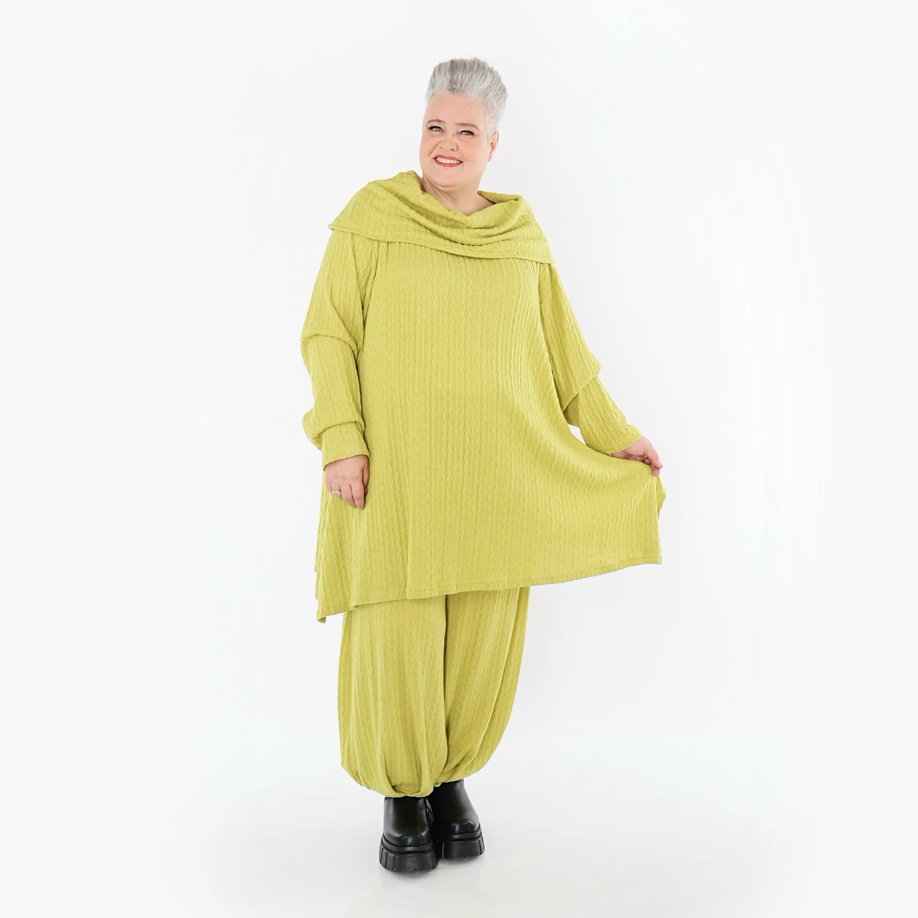  A-Form Bigshirt von AKH Fashion aus Materialmix, 1532.07145, Lime, Wellen, Ausgefallen