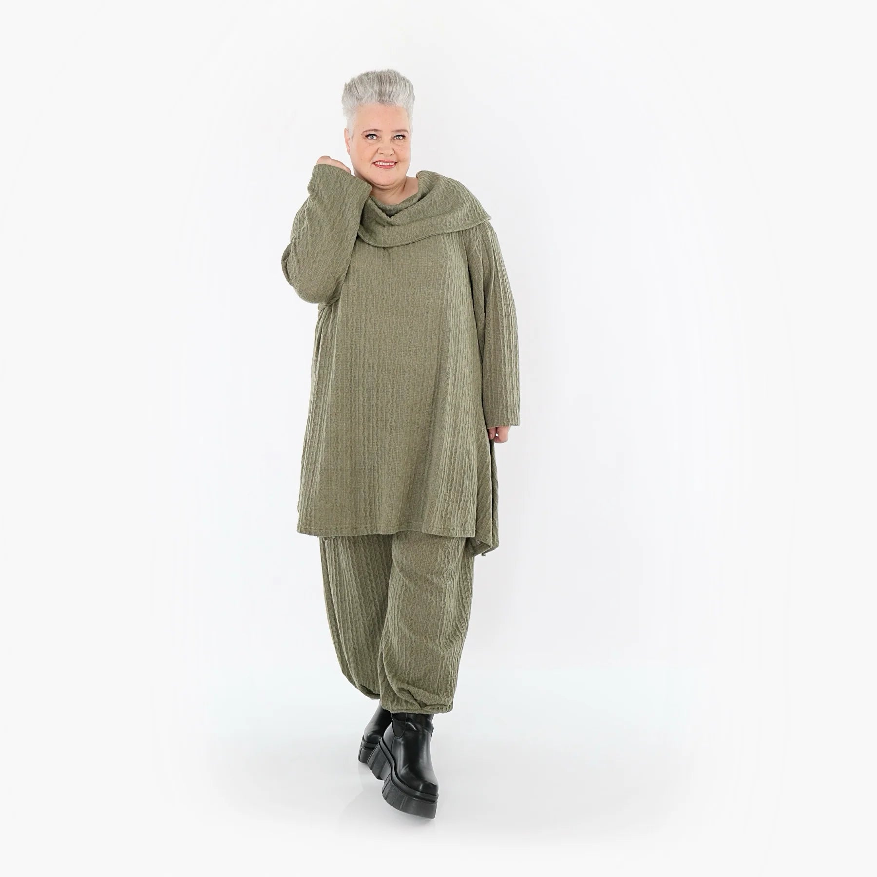  A-Form Bigshirt von AKH Fashion aus Materialmix, 1532.07145, Olive, Wellen, Ausgefallen