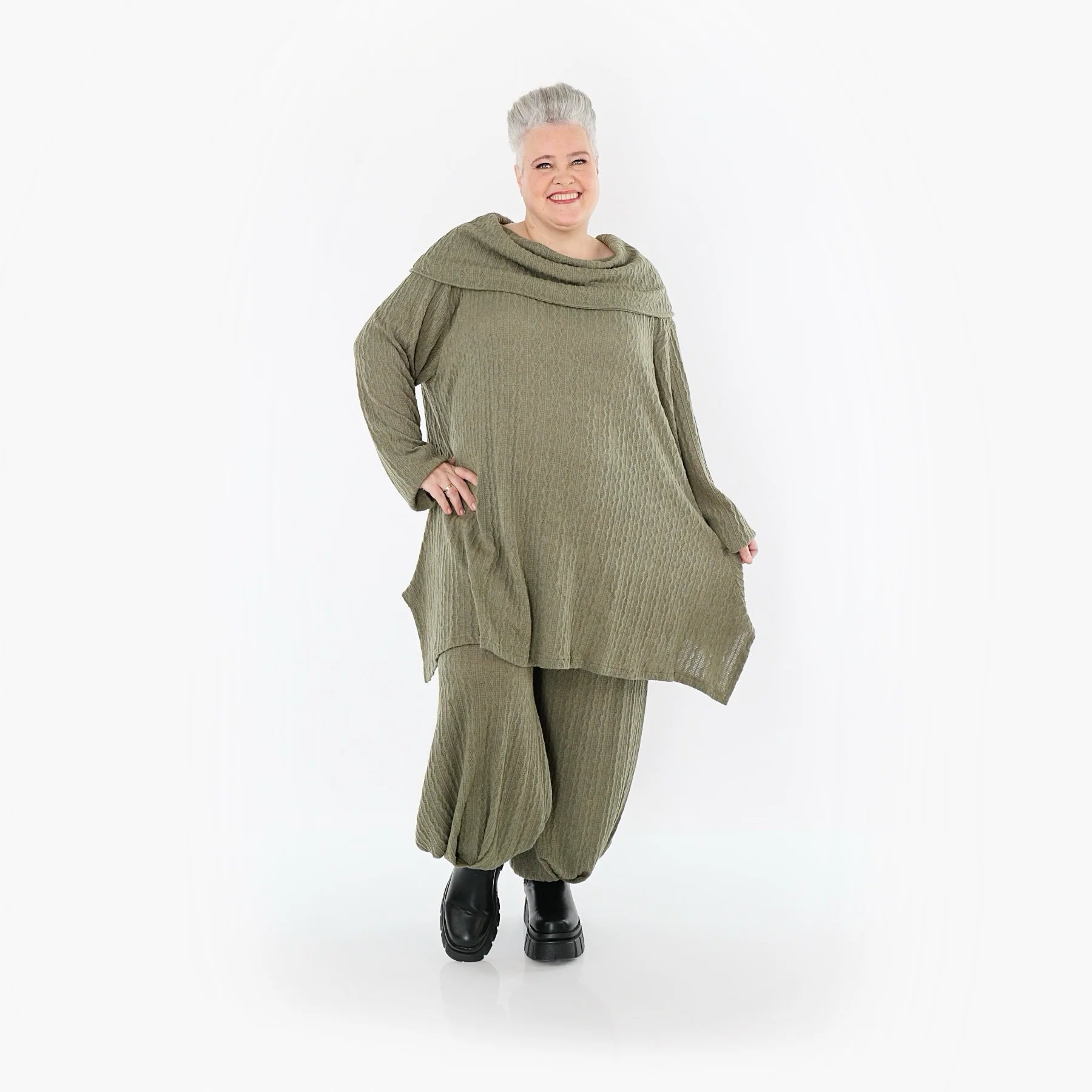  A-Form Bigshirt von AKH Fashion aus Materialmix, 1532.07145, Olive, Wellen, Ausgefallen