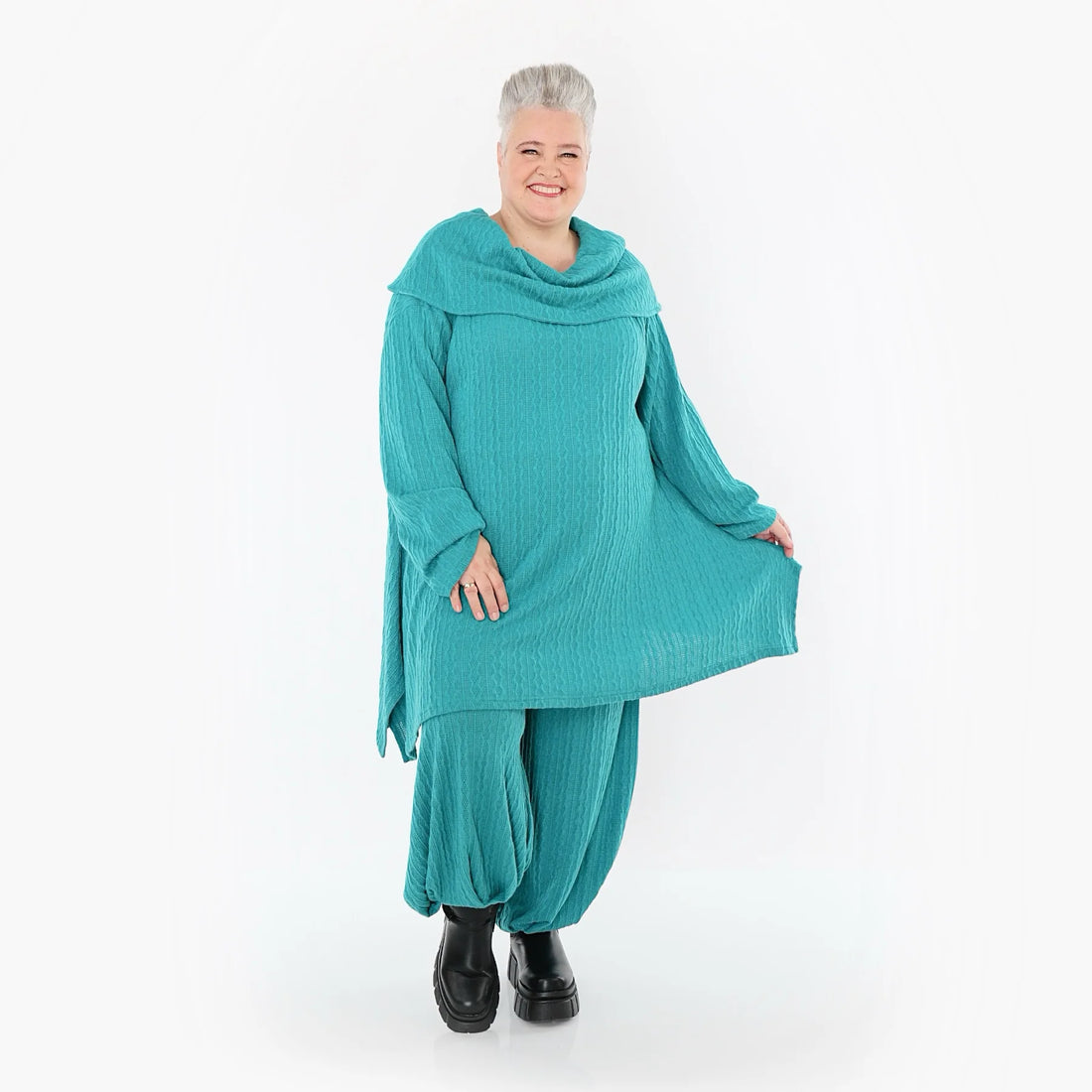  A-Form Bigshirt von AKH Fashion aus Materialmix, 1532.07145, PetrolBlau, Wellen, Ausgefallen