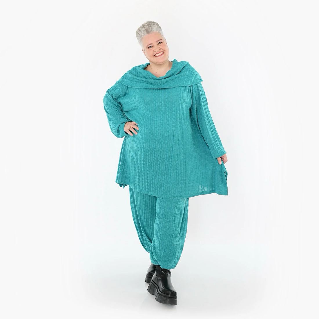  A-Form Bigshirt von AKH Fashion aus Materialmix, 1532.07145, PetrolBlau, Wellen, Ausgefallen