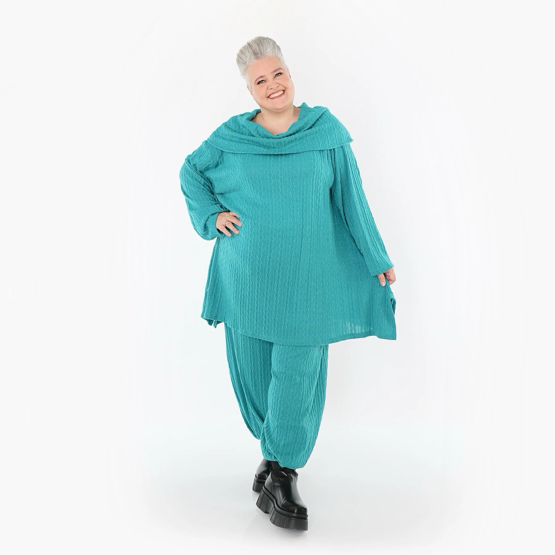  A-Form Bigshirt von AKH Fashion aus Materialmix, 1532.07145, PetrolBlau, Wellen, Ausgefallen