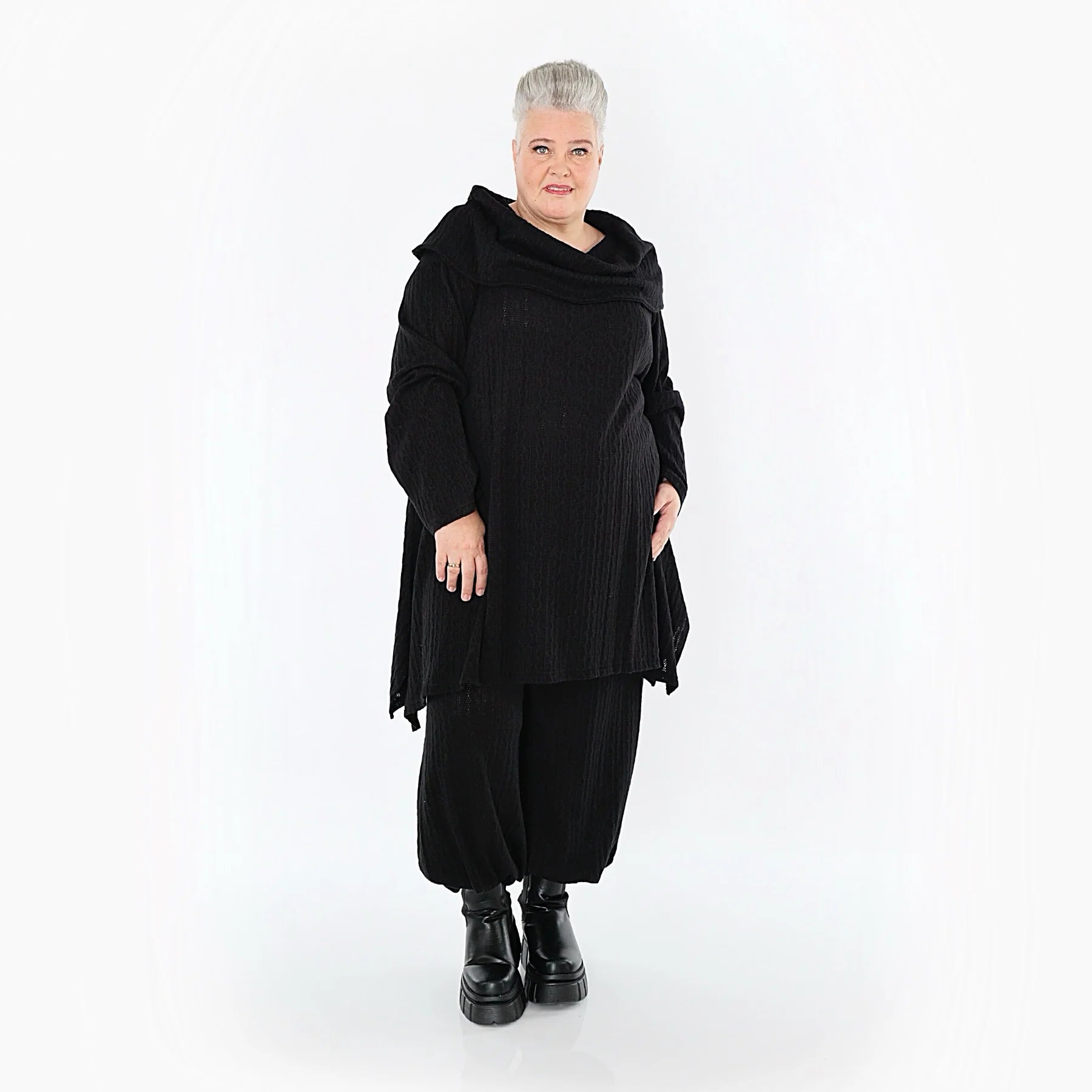  A-Form Bigshirt von AKH Fashion aus Materialmix, 1532.07145, Schwarz, Wellen, Ausgefallen