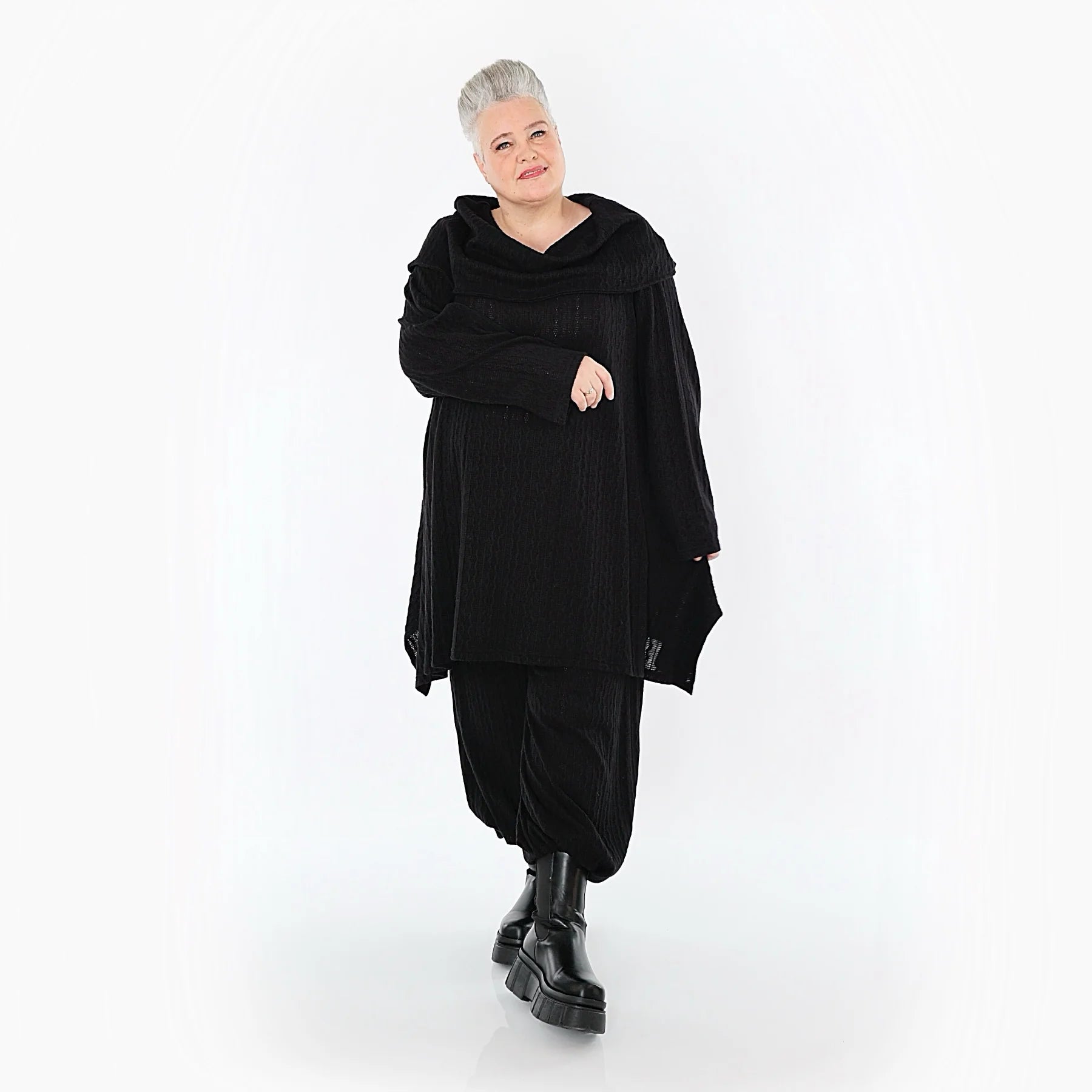  A-Form Bigshirt von AKH Fashion aus Materialmix, 1532.07145, Schwarz, Wellen, Ausgefallen