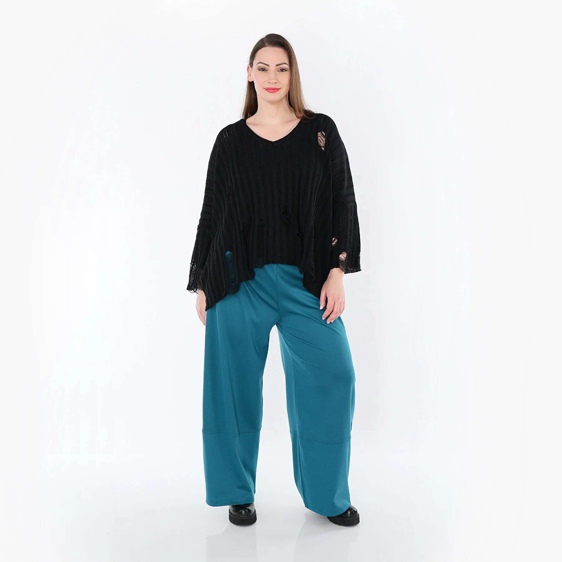  Marlene Hose von AKH Fashion aus Materialmix, 1536.00122, Petrol, Ausgefallen, Zeitlos