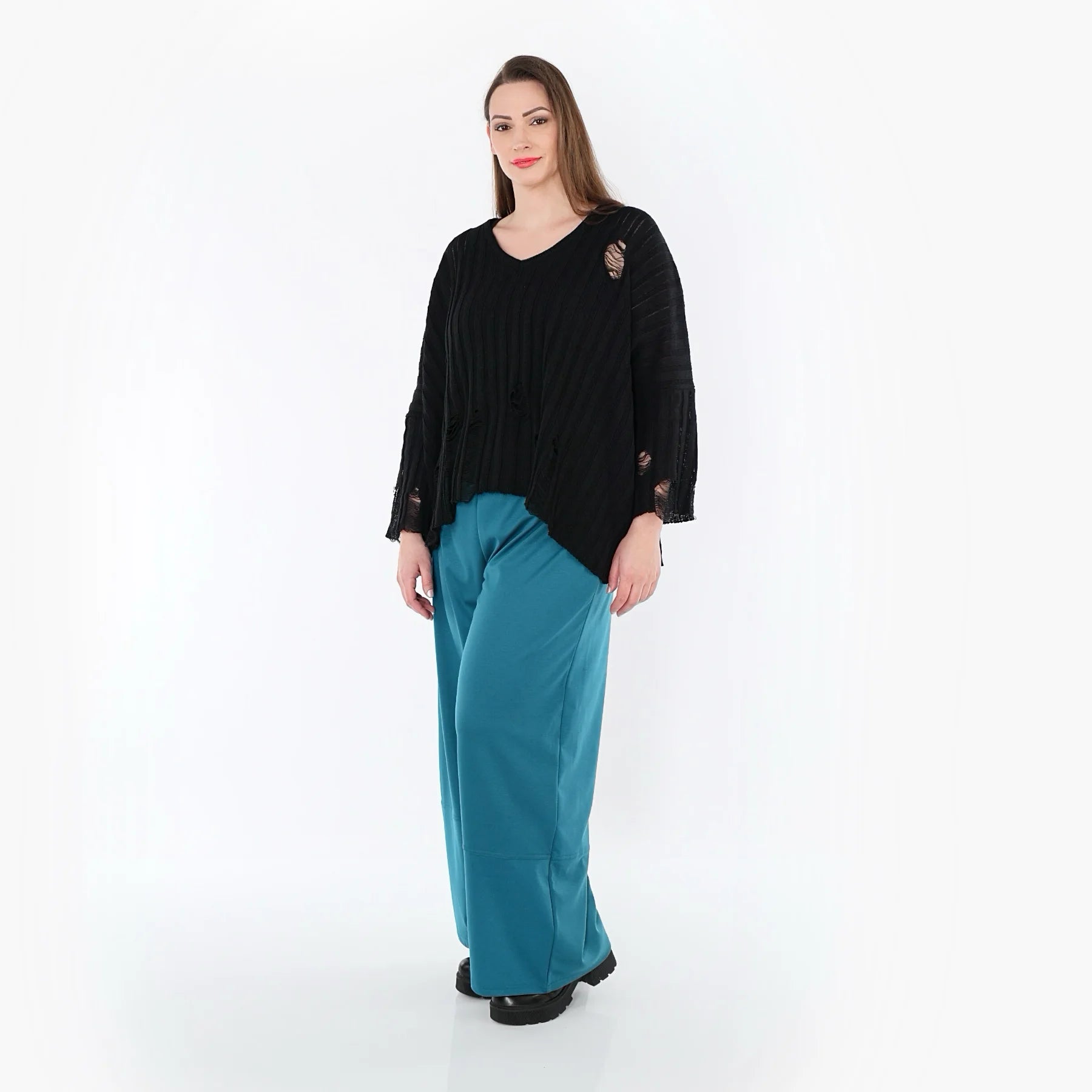  Marlene Hose von AKH Fashion aus Materialmix, 1536.00122, Petrol, Ausgefallen, Zeitlos
