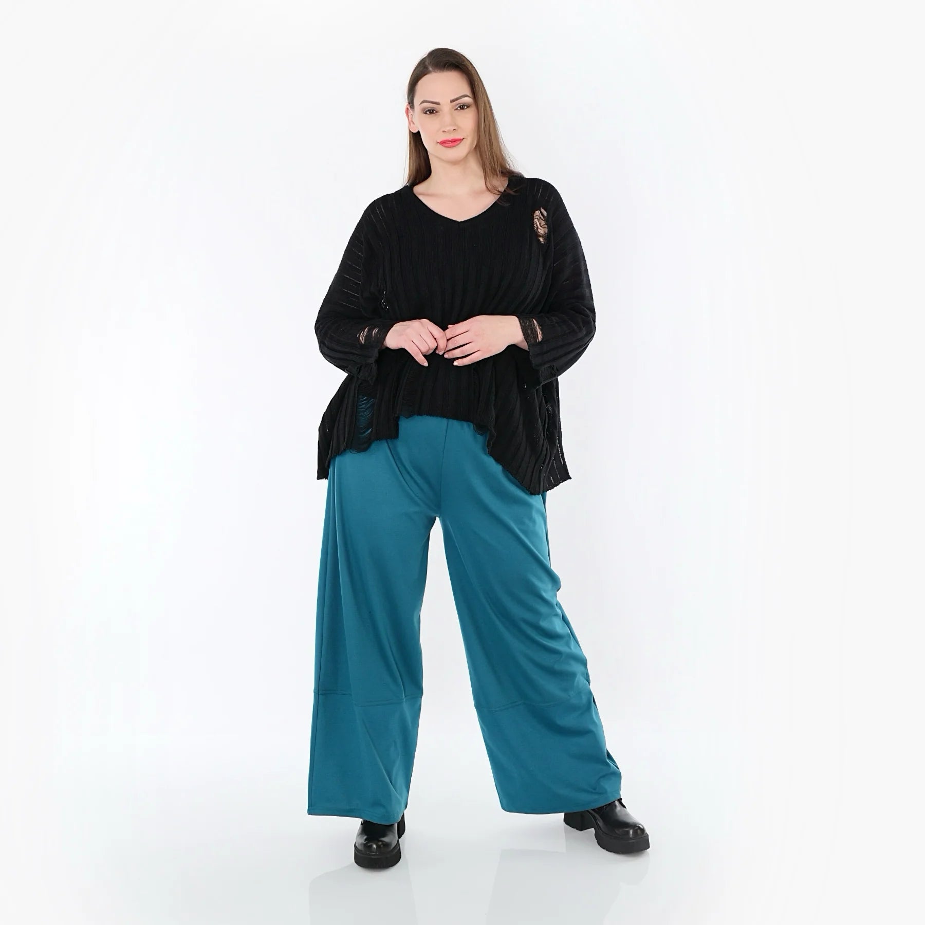  Marlene Hose von AKH Fashion aus Materialmix, 1536.00122, Petrol, Ausgefallen, Zeitlos