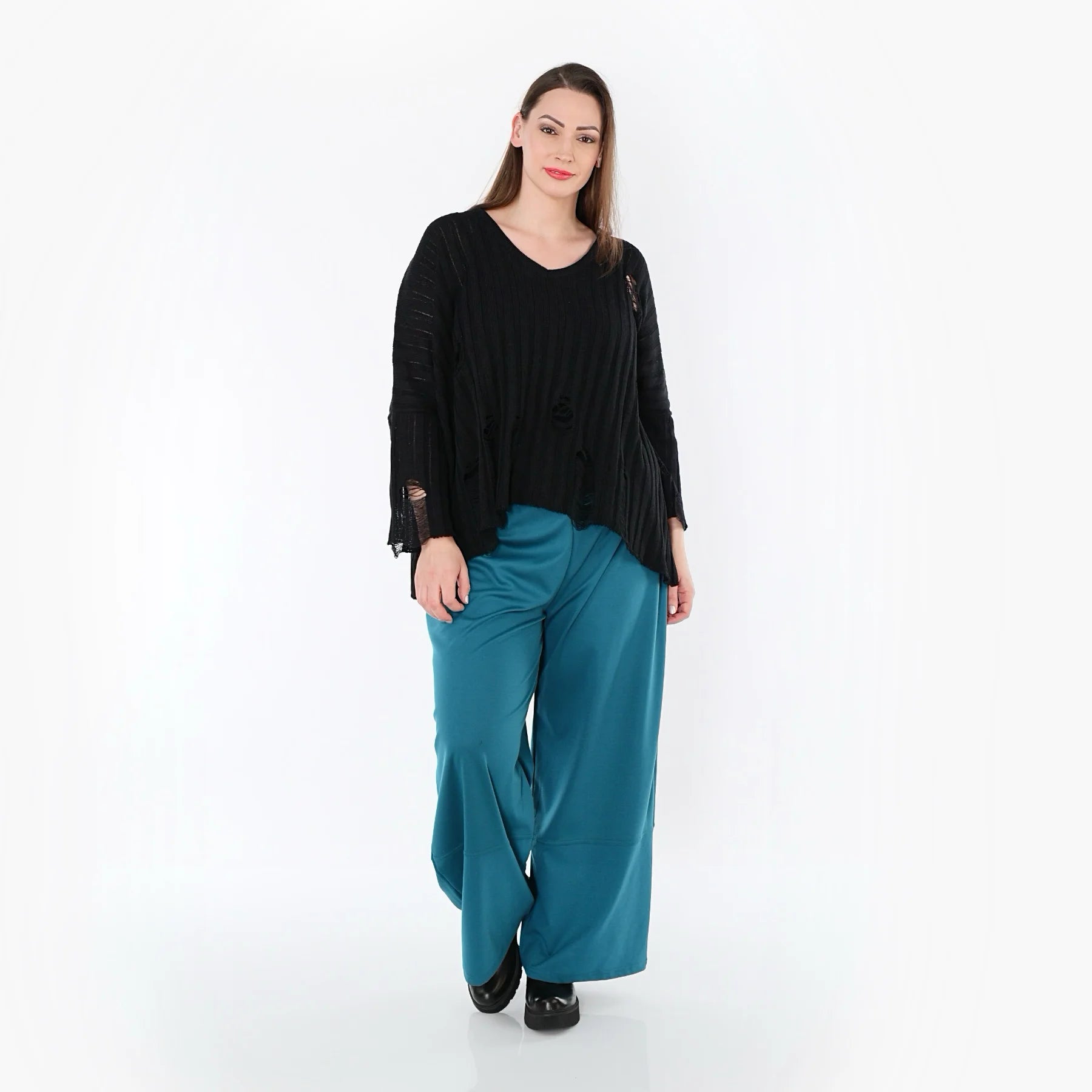  Marlene Hose von AKH Fashion aus Materialmix, 1536.00122, Petrol, Ausgefallen, Zeitlos